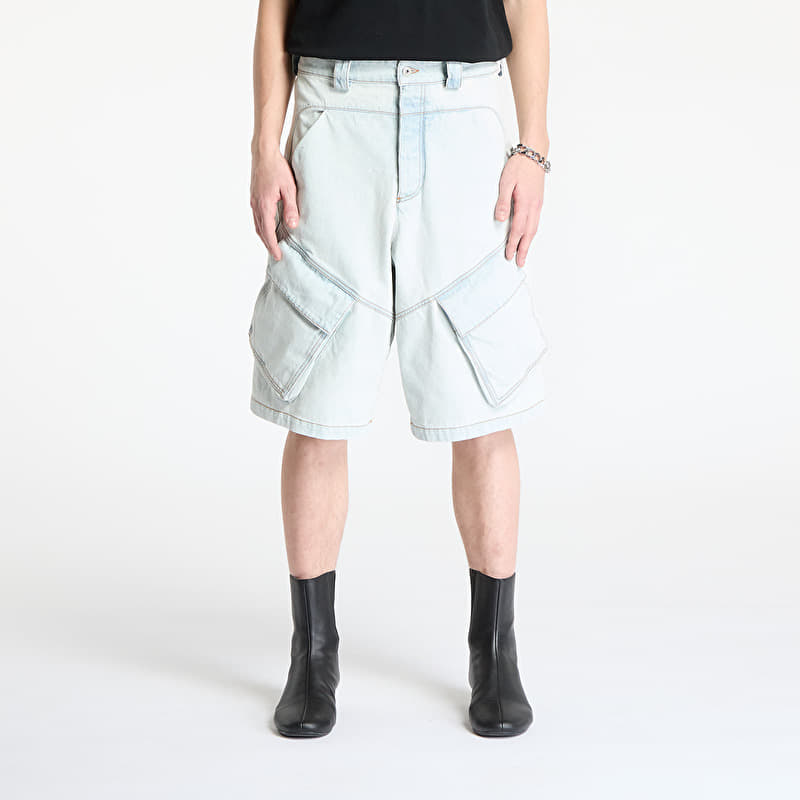 Shortsid Marcelo Burlon Bleach Denim Wide Cargo Shorts Light Blue