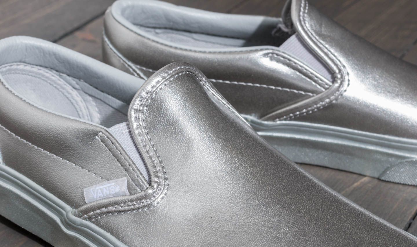 Vans metallic silver deals slip on shoes