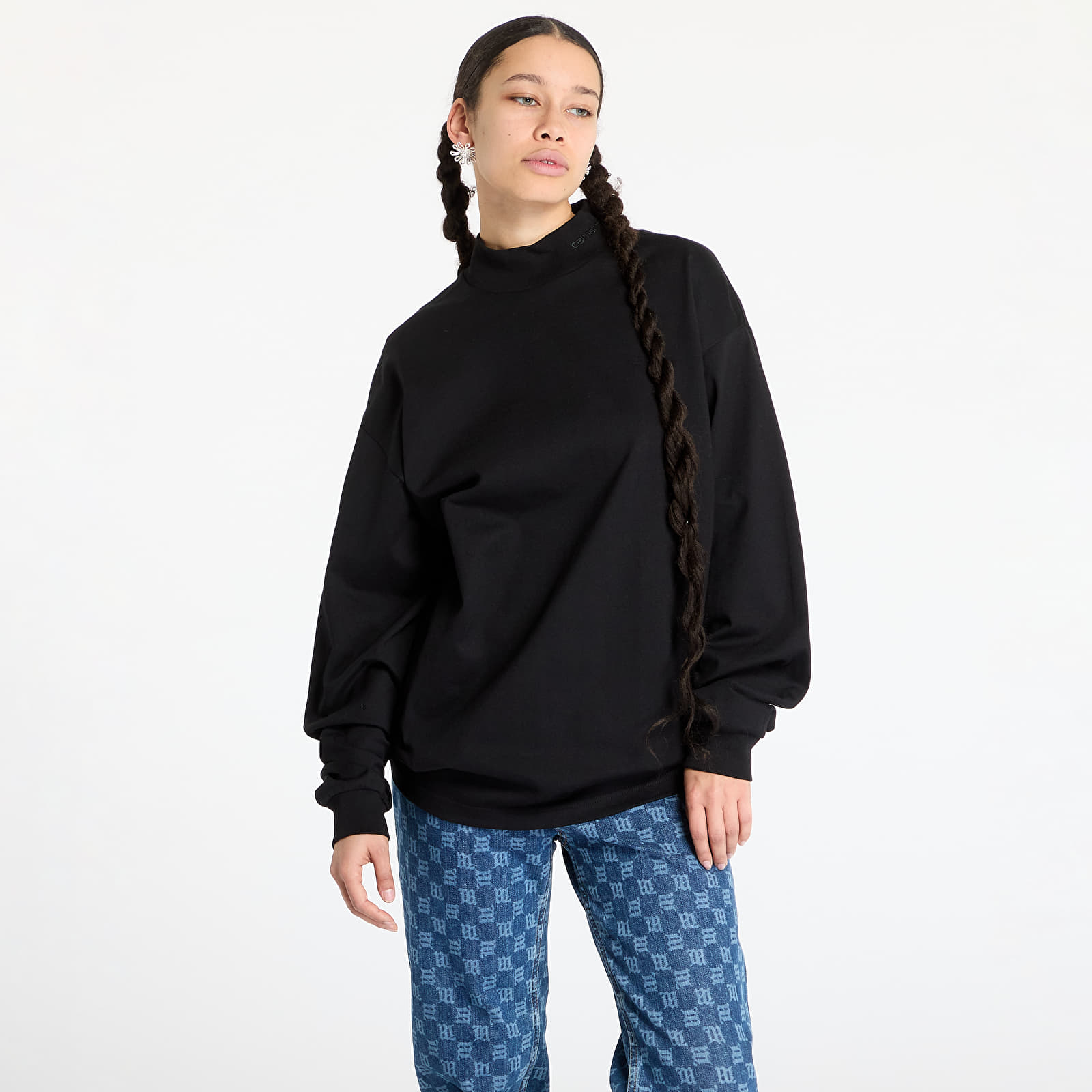 T-shirty męskie Carhartt WIP L/S Script Mockneck T-Shirt UNISEX Black