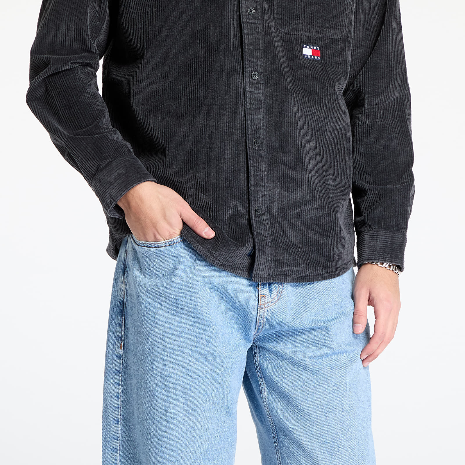 Košile Tommy Jeans Relaxed Chunky Cord Overshirt Gray