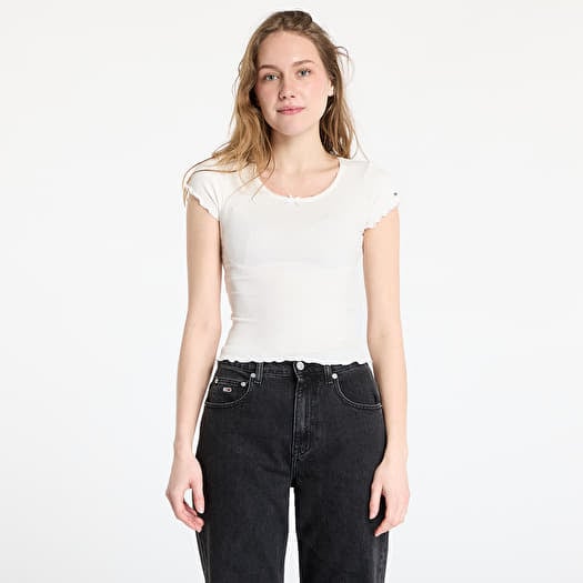 Tričko Tommy Jeans Slim Scallop Rib Tee White