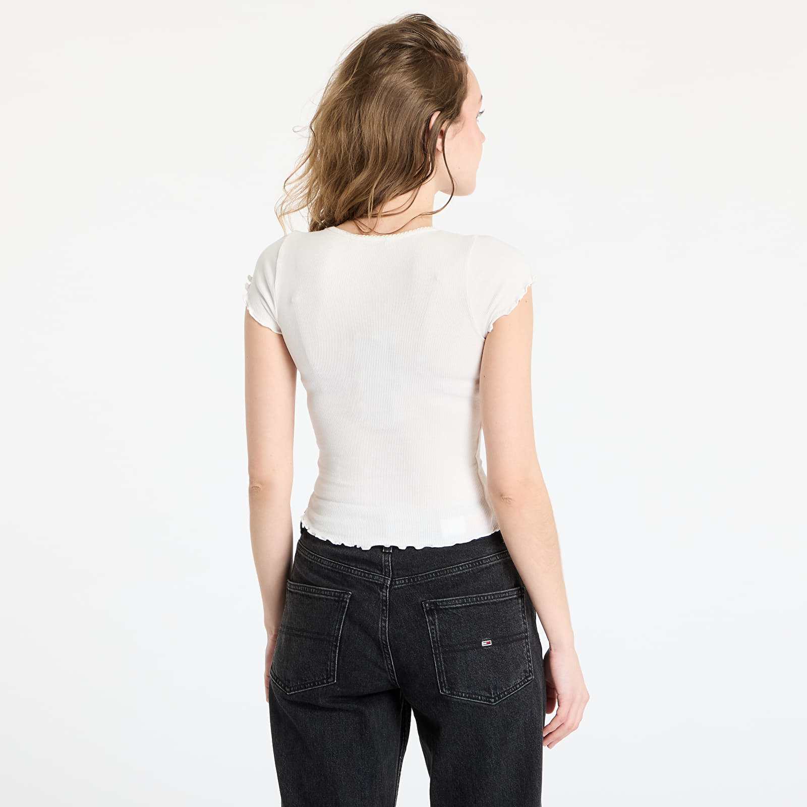 Pólók Tommy Jeans Slim Scallop Rib Tee White