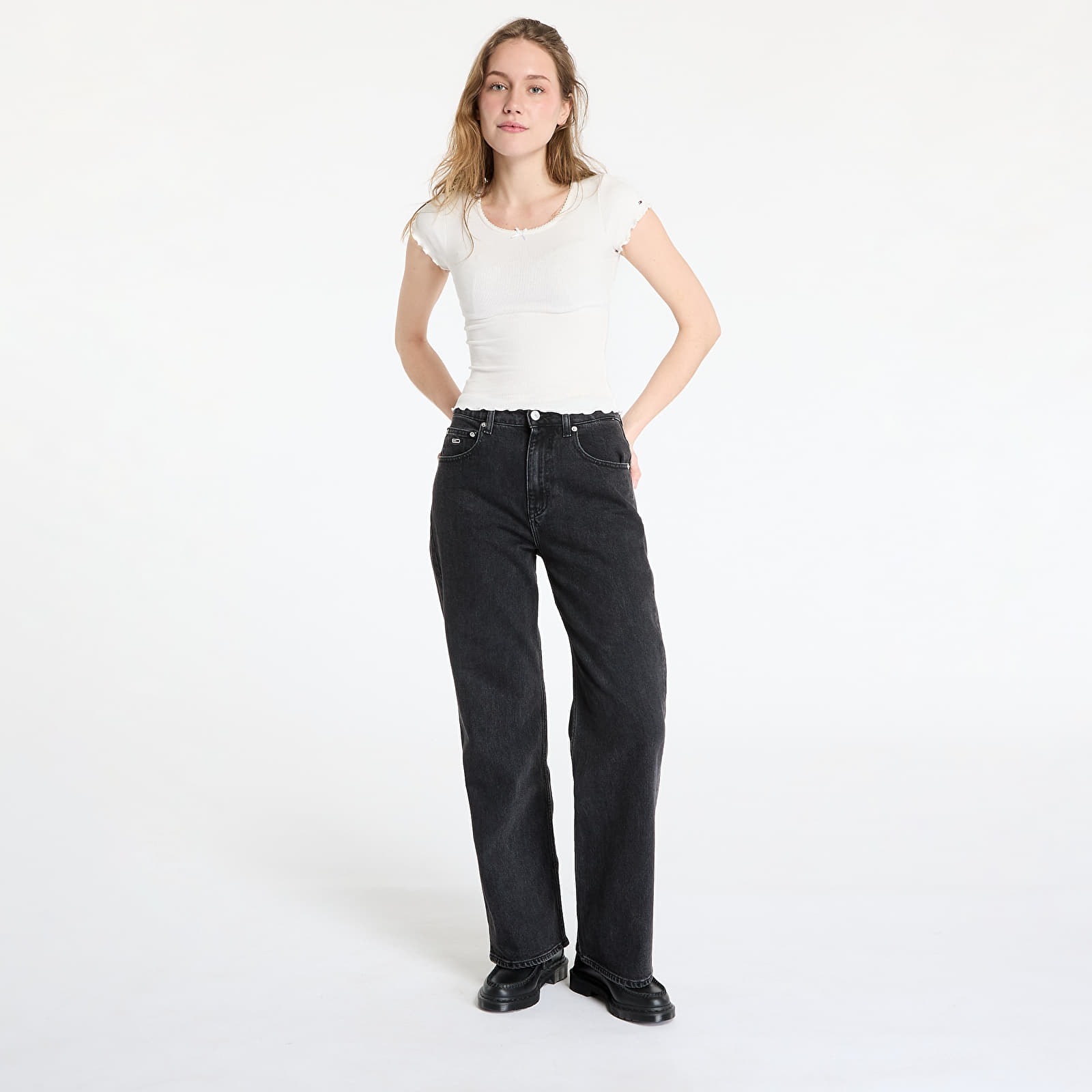 Pólók Tommy Jeans Slim Scallop Rib Tee White