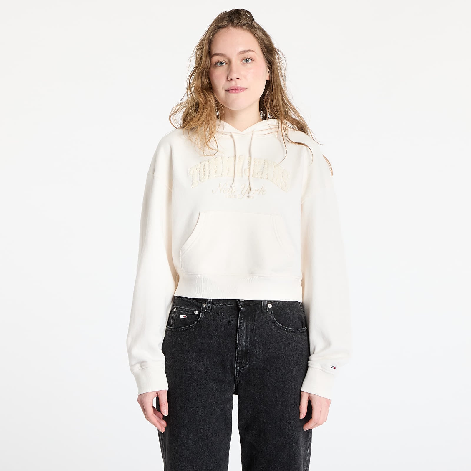 Sweatshirt Tommy Jeans Boxy Crop Varsity Hoodie White M