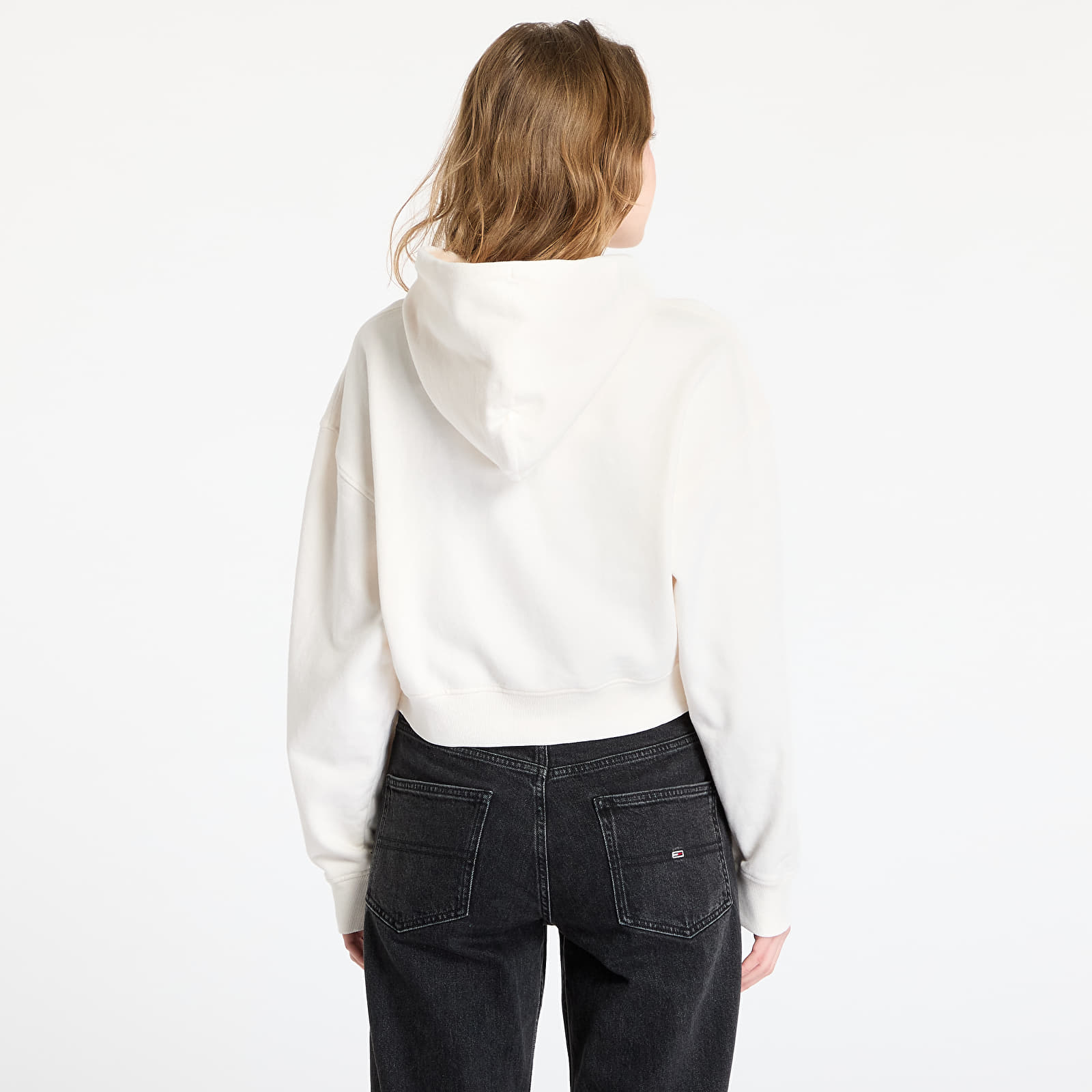 Mikiny Tommy Jeans Boxy Crop Varsity Hoodie White