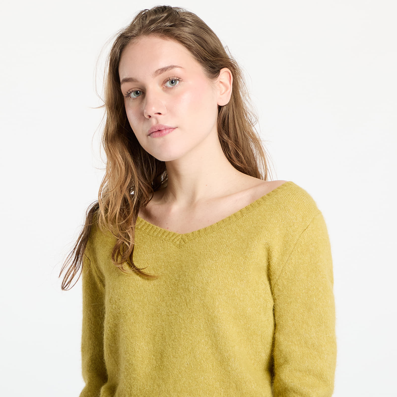 Swetry Calvin Klein Jeans Fluffy Yarn V-Neck Sweater Green