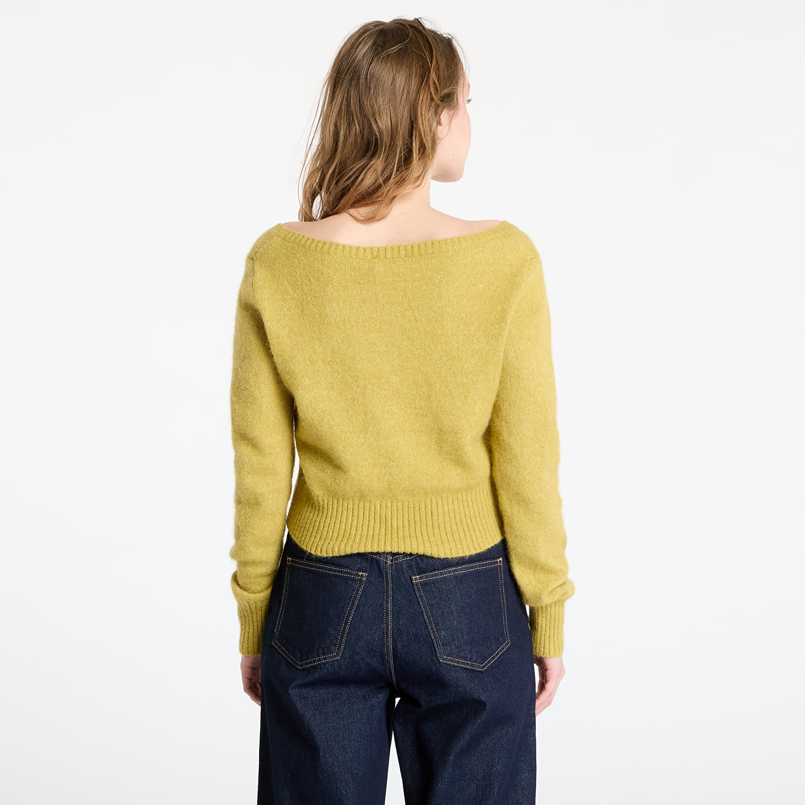 Swetry Calvin Klein Jeans Fluffy Yarn V-Neck Sweater Green