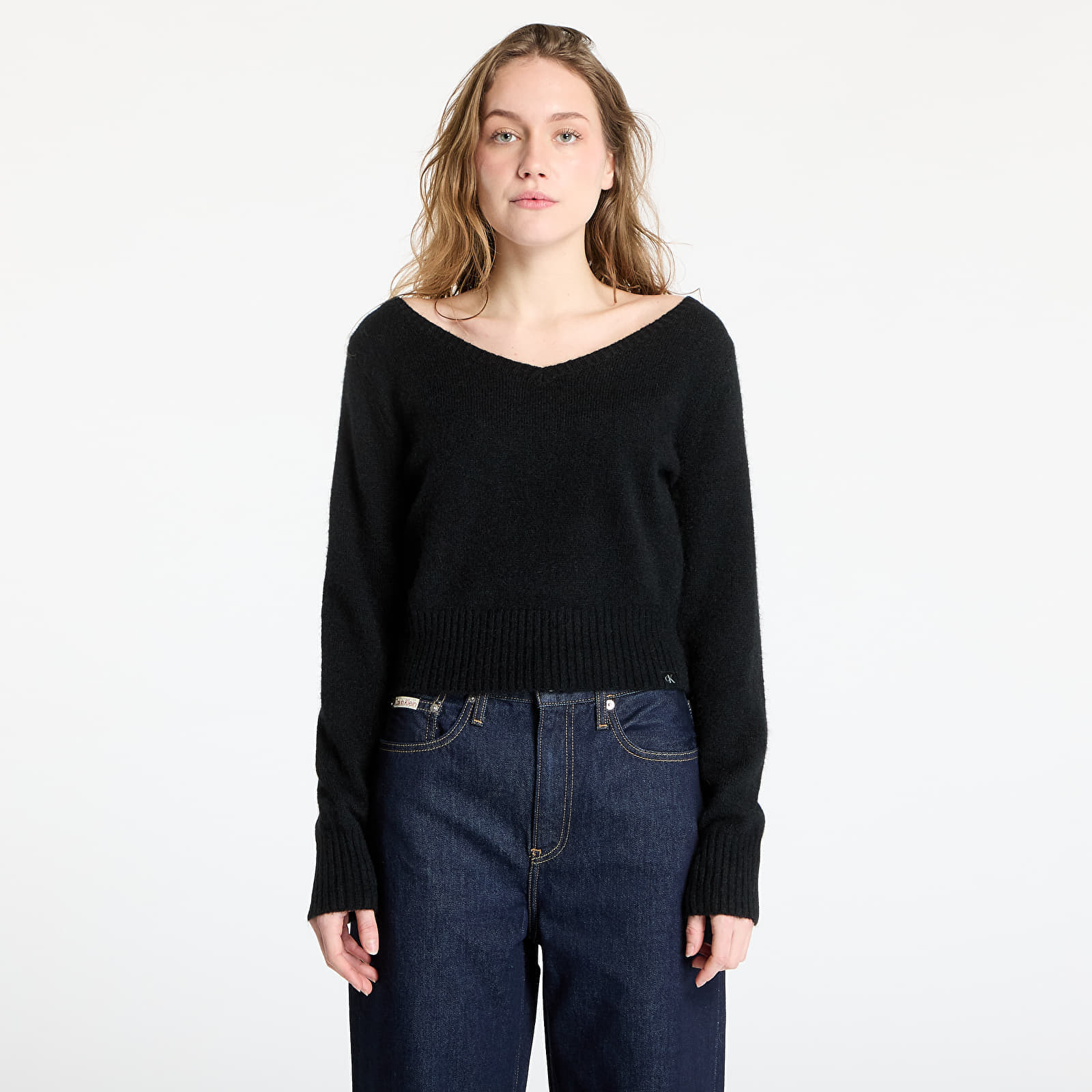 Pull Calvin Klein Jeans Fluffy Yarn V-Neck Sweater Black XS
