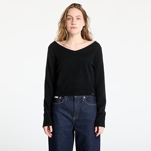 Sveter Calvin Klein Jeans Fluffy Yarn V-Neck Sweater Black