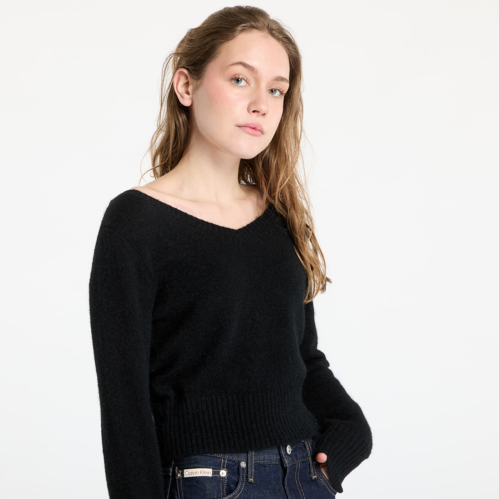 Camisolas Calvin Klein Jeans Fluffy Yarn V-Neck Sweater Black