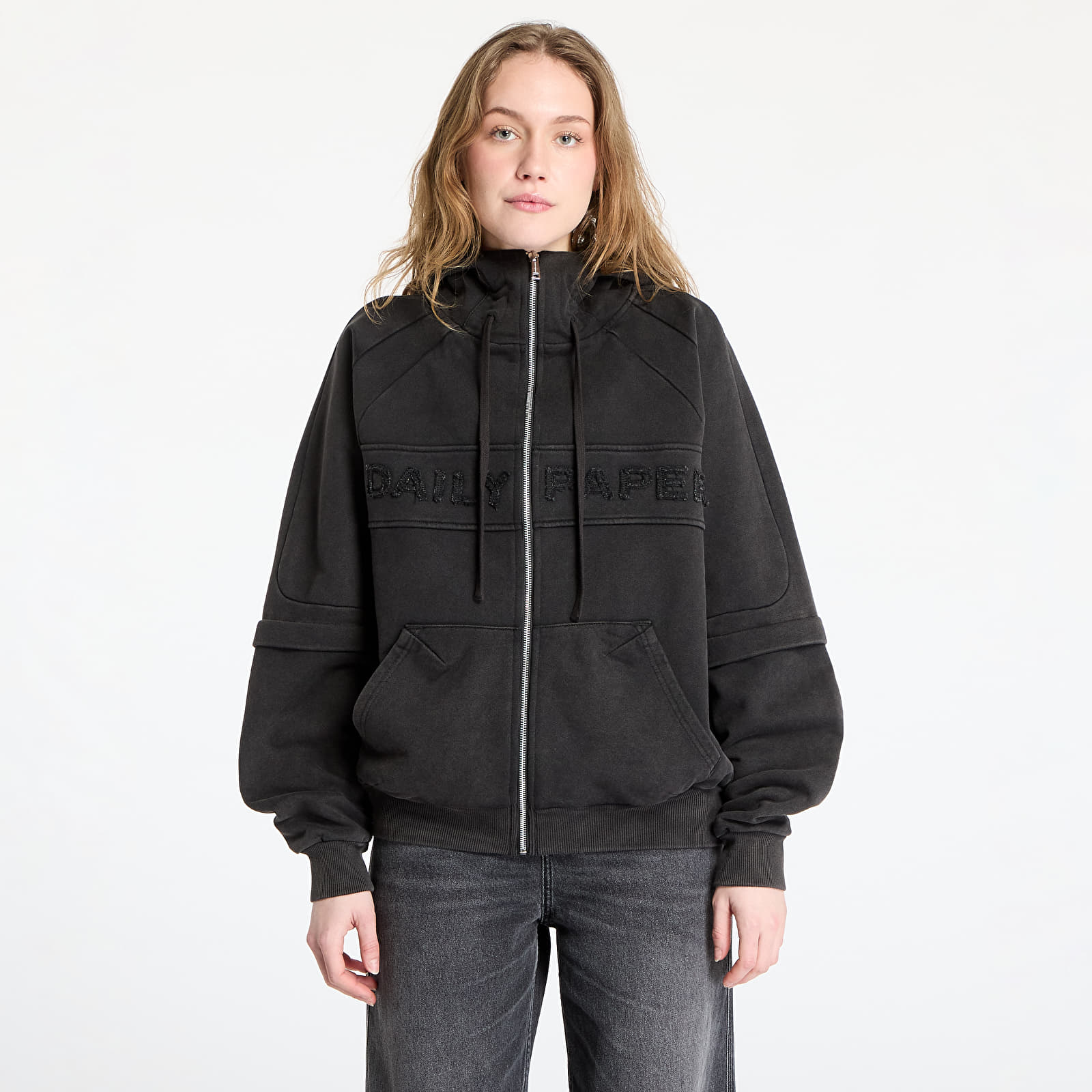 Bluzy Daily Paper Garment Wash Zip Up Hoodie UNISEX Black