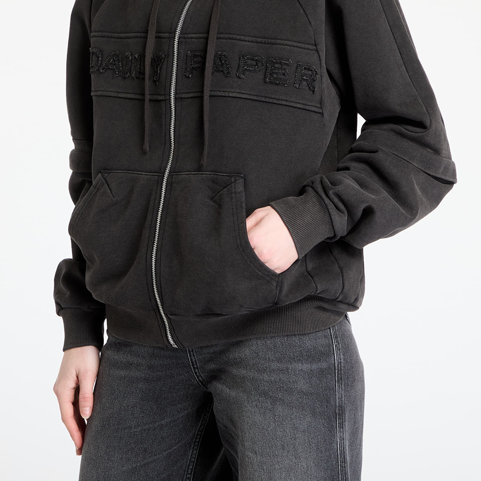 Bluzy Daily Paper Garment Wash Zip Up Hoodie UNISEX Black