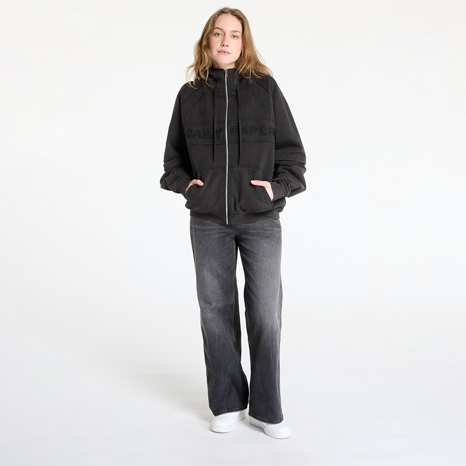 Bluzy Daily Paper Garment Wash Zip Up Hoodie UNISEX Black