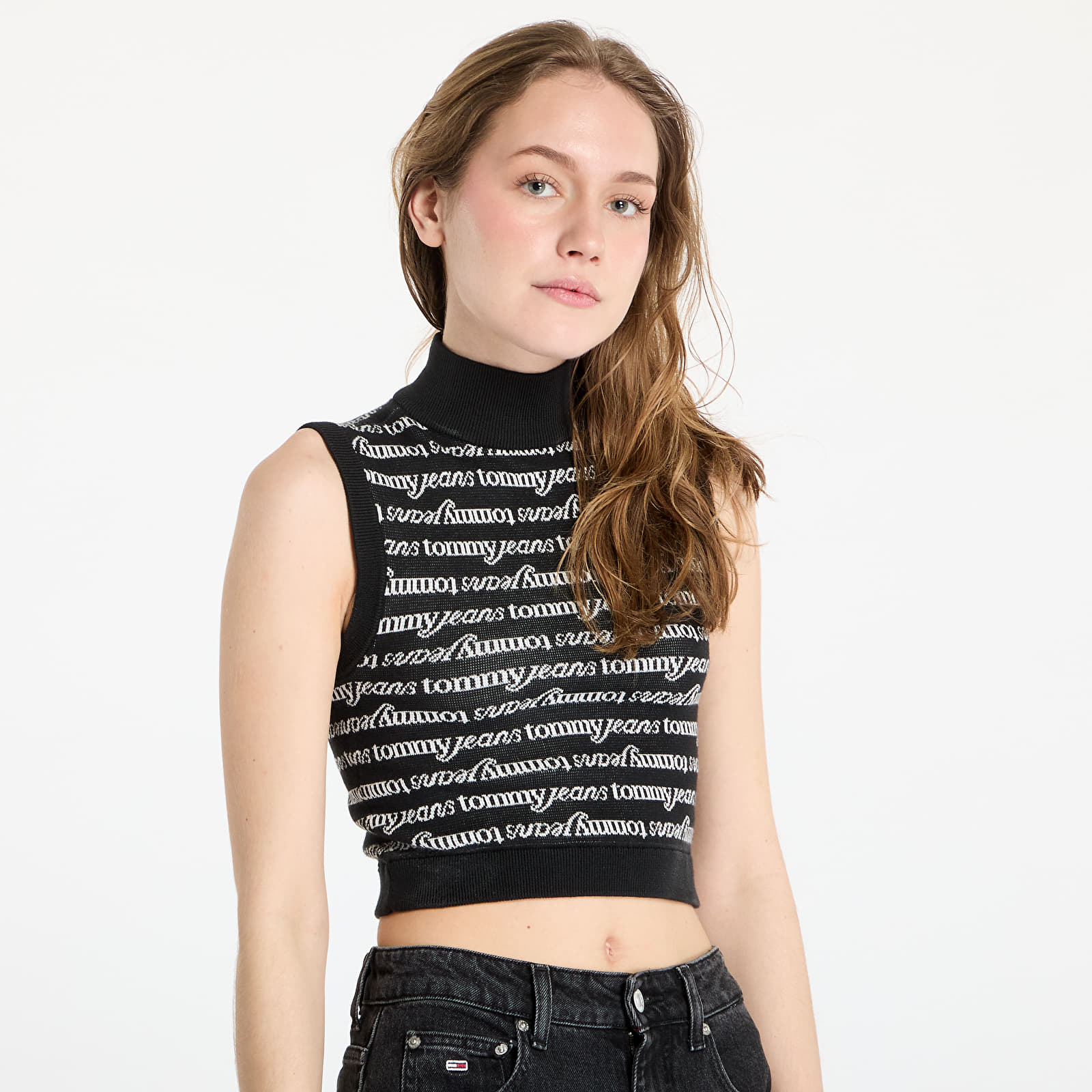 Vests Tommy Jeans Crop Script Vest Black