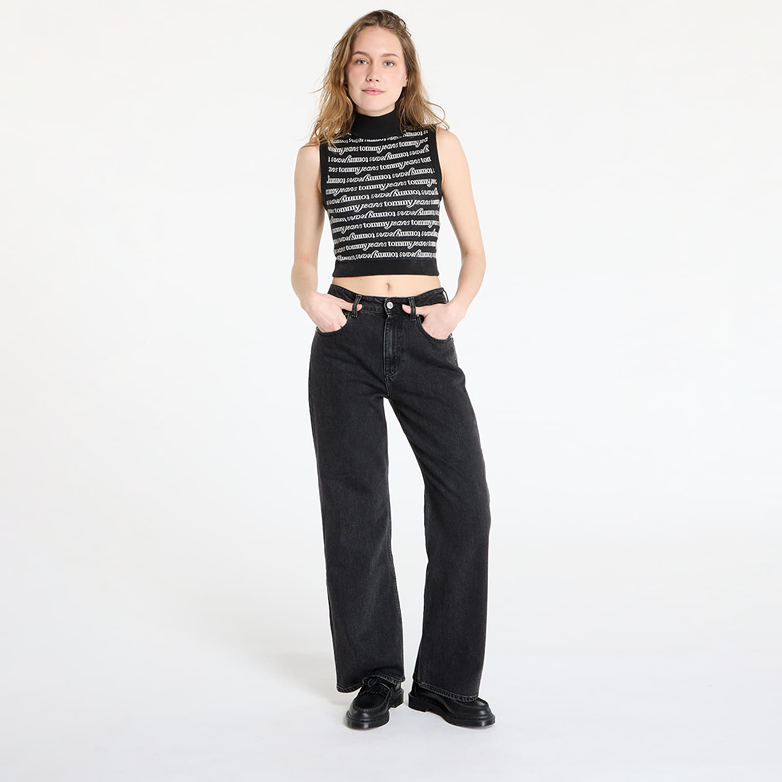 Vests Tommy Jeans Crop Script Vest Black