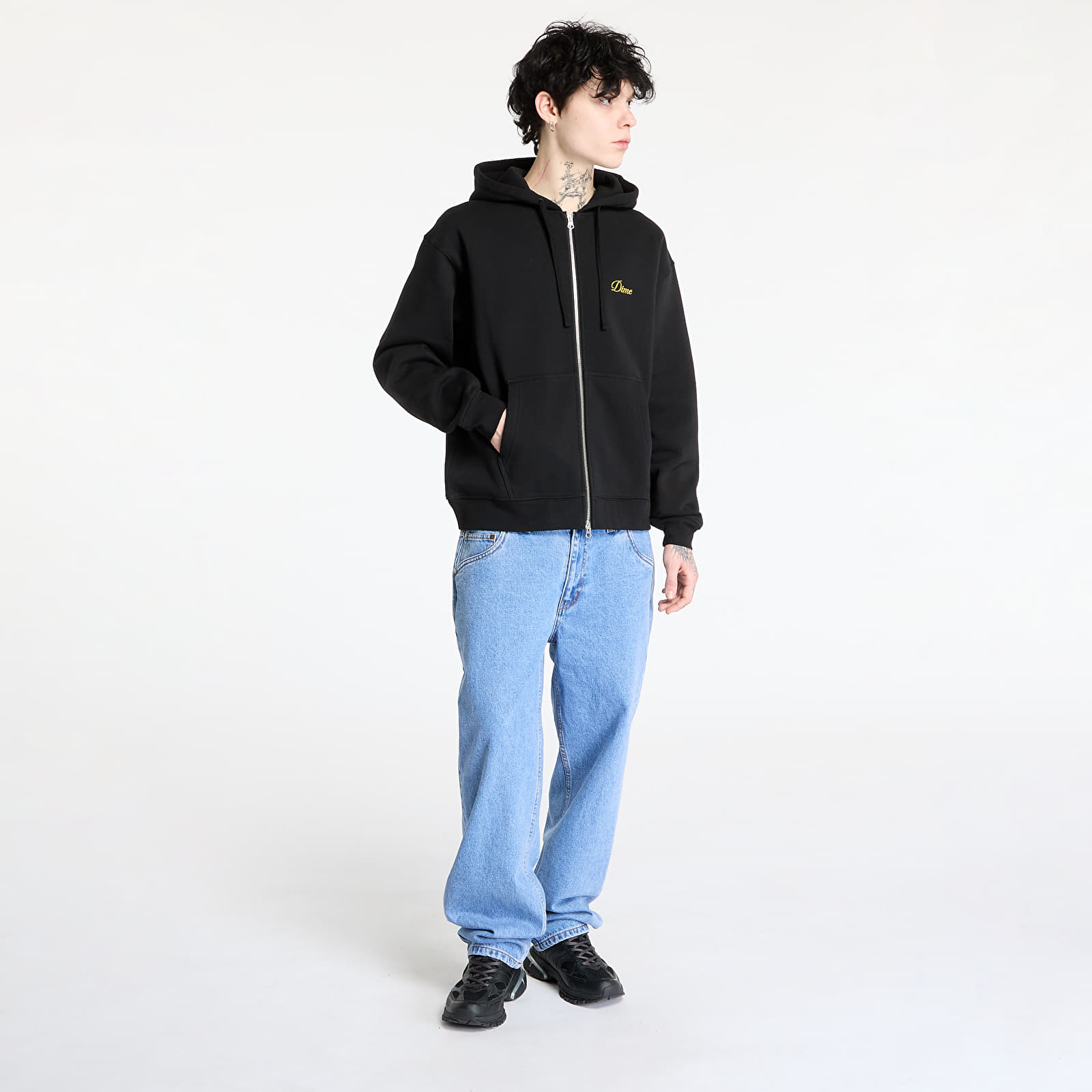 Kapucnis pulóverek és pulcsik DIME Cursive Small Logo Zip-Hoodie UNISEX Black