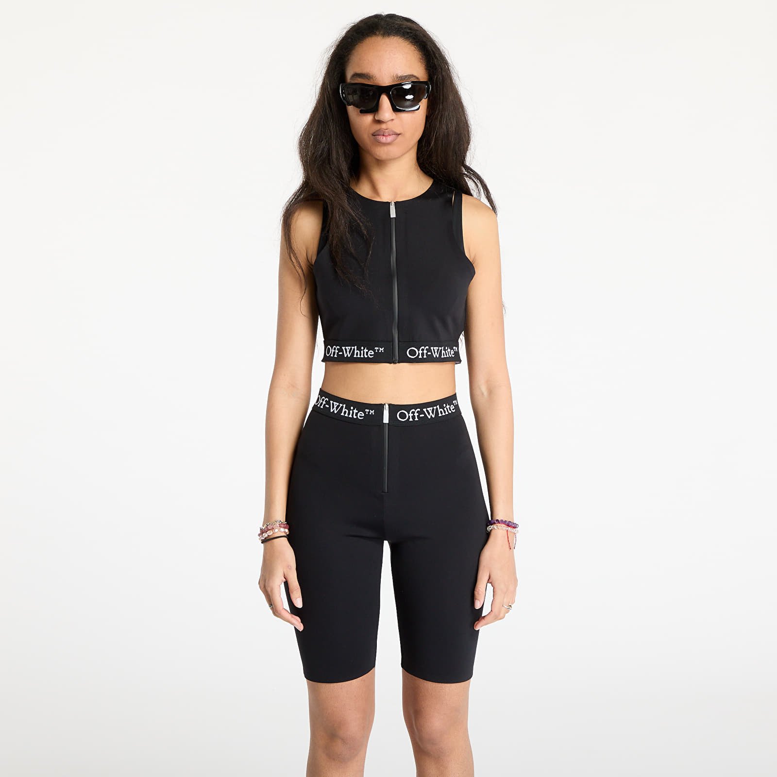 Topy Off-White Logoband Zipped Rowing Top Black
