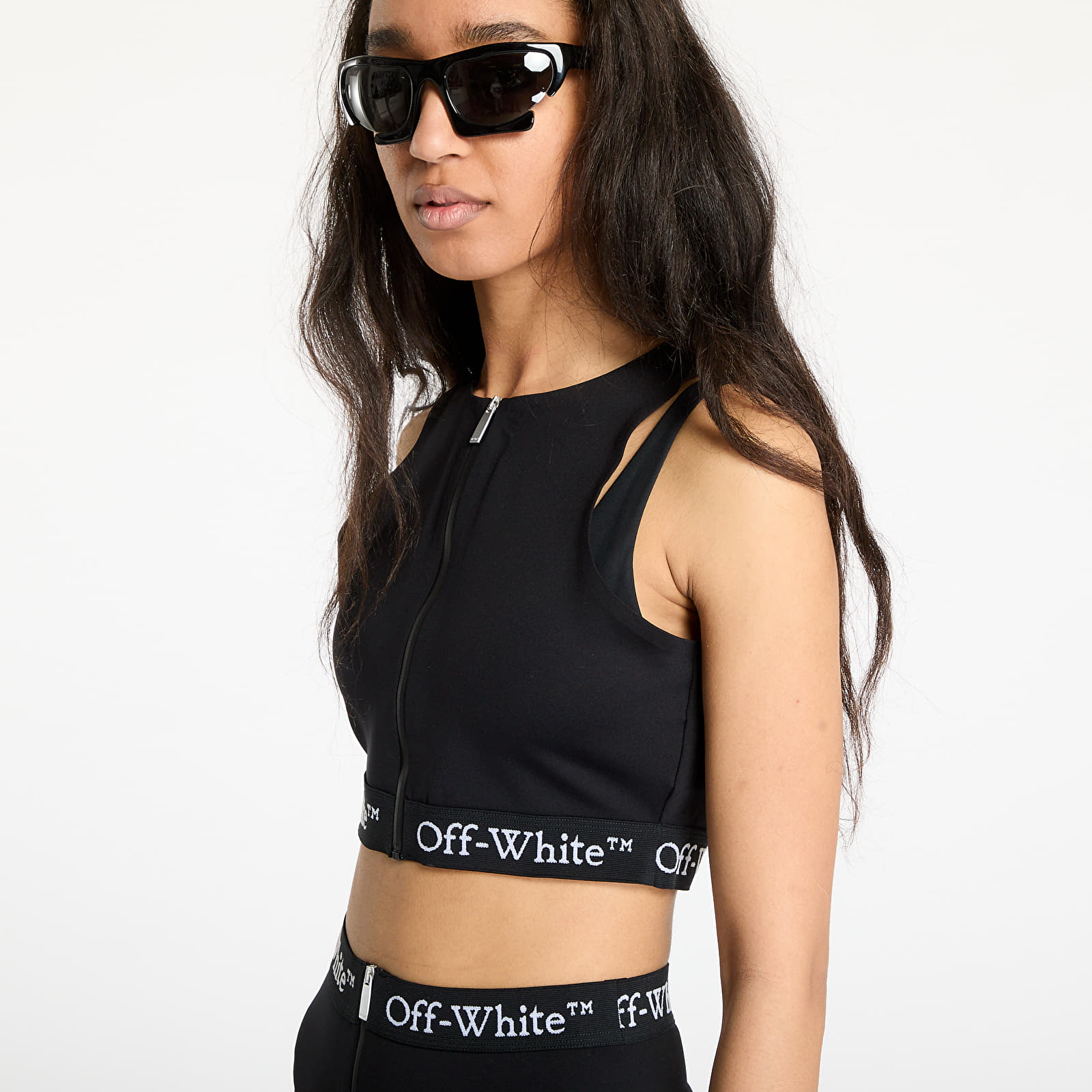 Topy Off-White Logoband Zipped Rowing Top Black