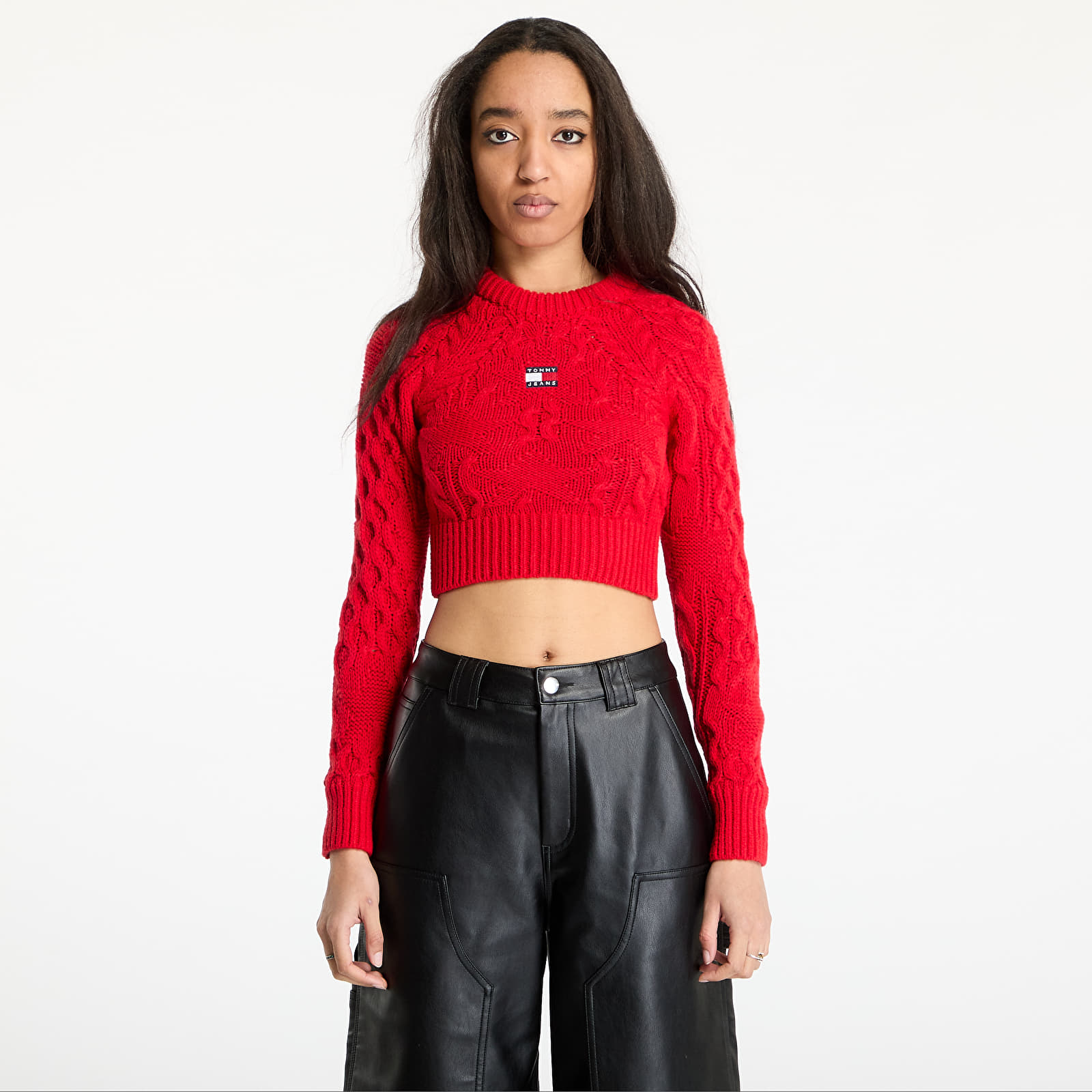 Villapaidat Tommy Jeans Badge Star Cable Sweater Red