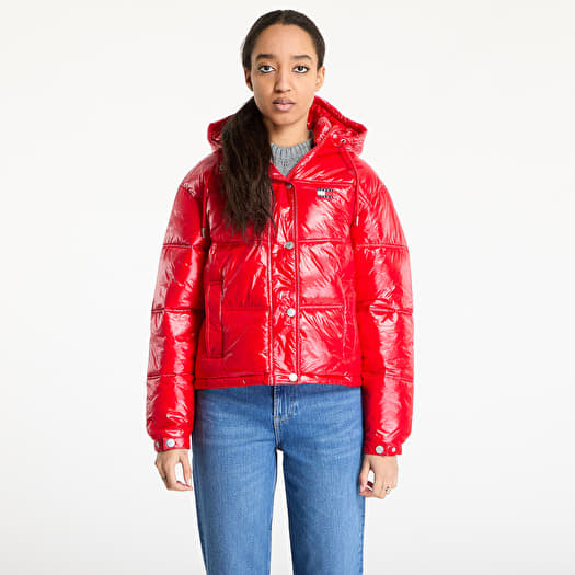 Tommy Jeans Shiny Hooded Badge Jacket Red
