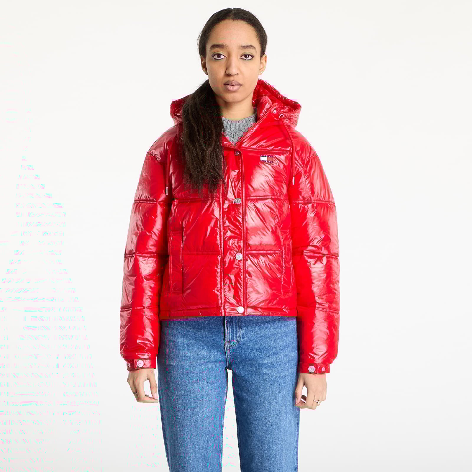 Jackets Tommy Jeans Shiny Hooded Badge Jacket Red