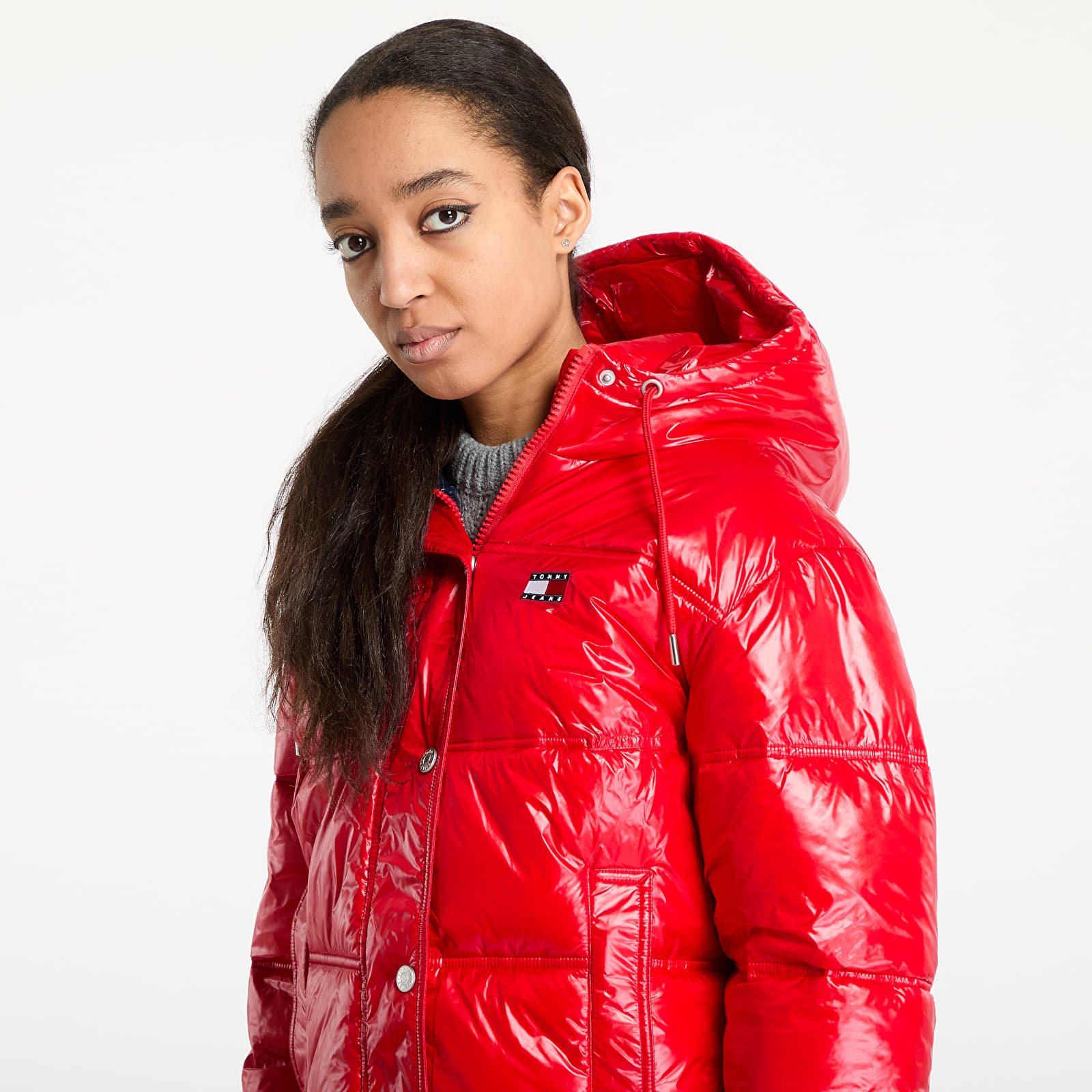 Jackets Tommy Jeans Shiny Hooded Badge Jacket Red