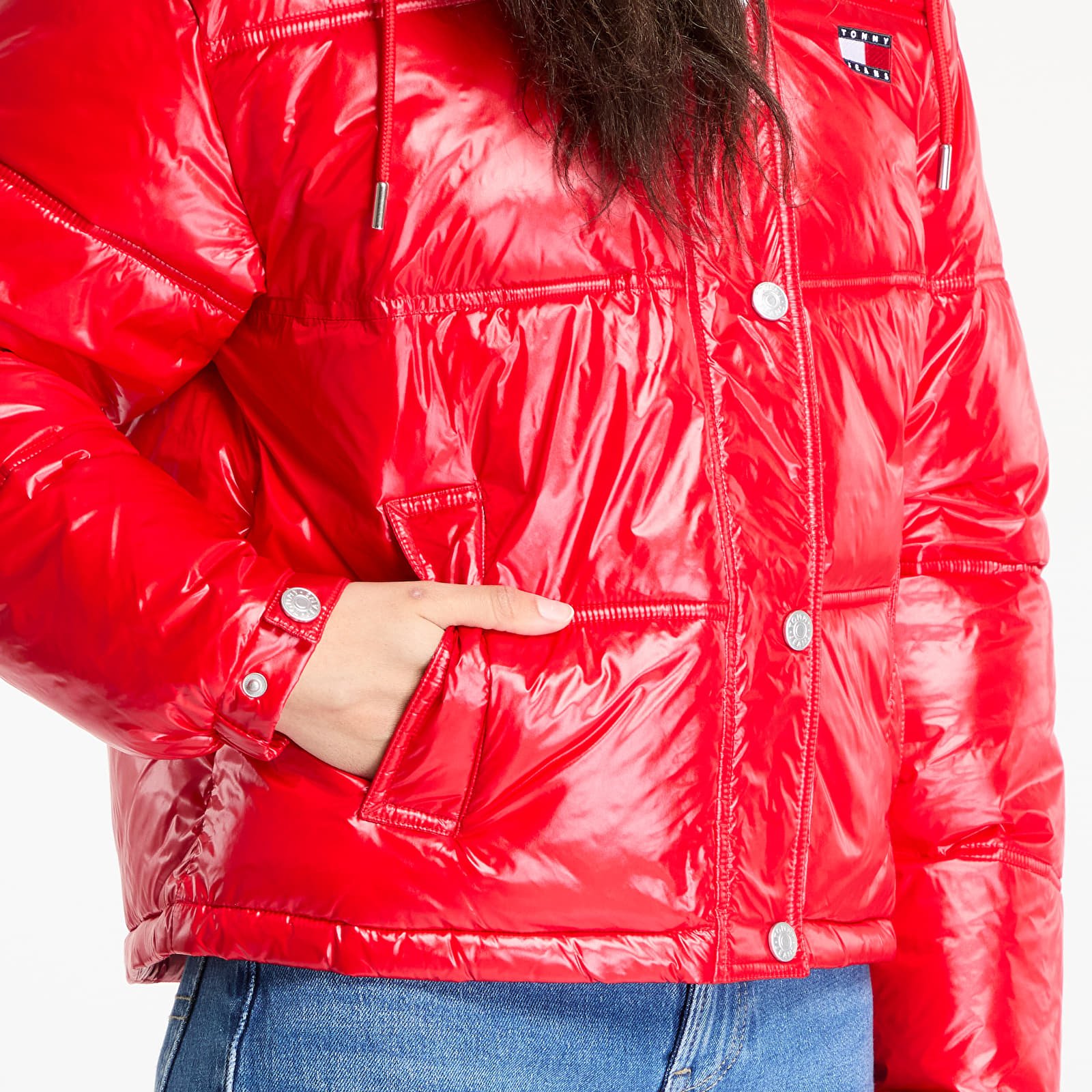 Jackets Tommy Jeans Shiny Hooded Badge Jacket Red