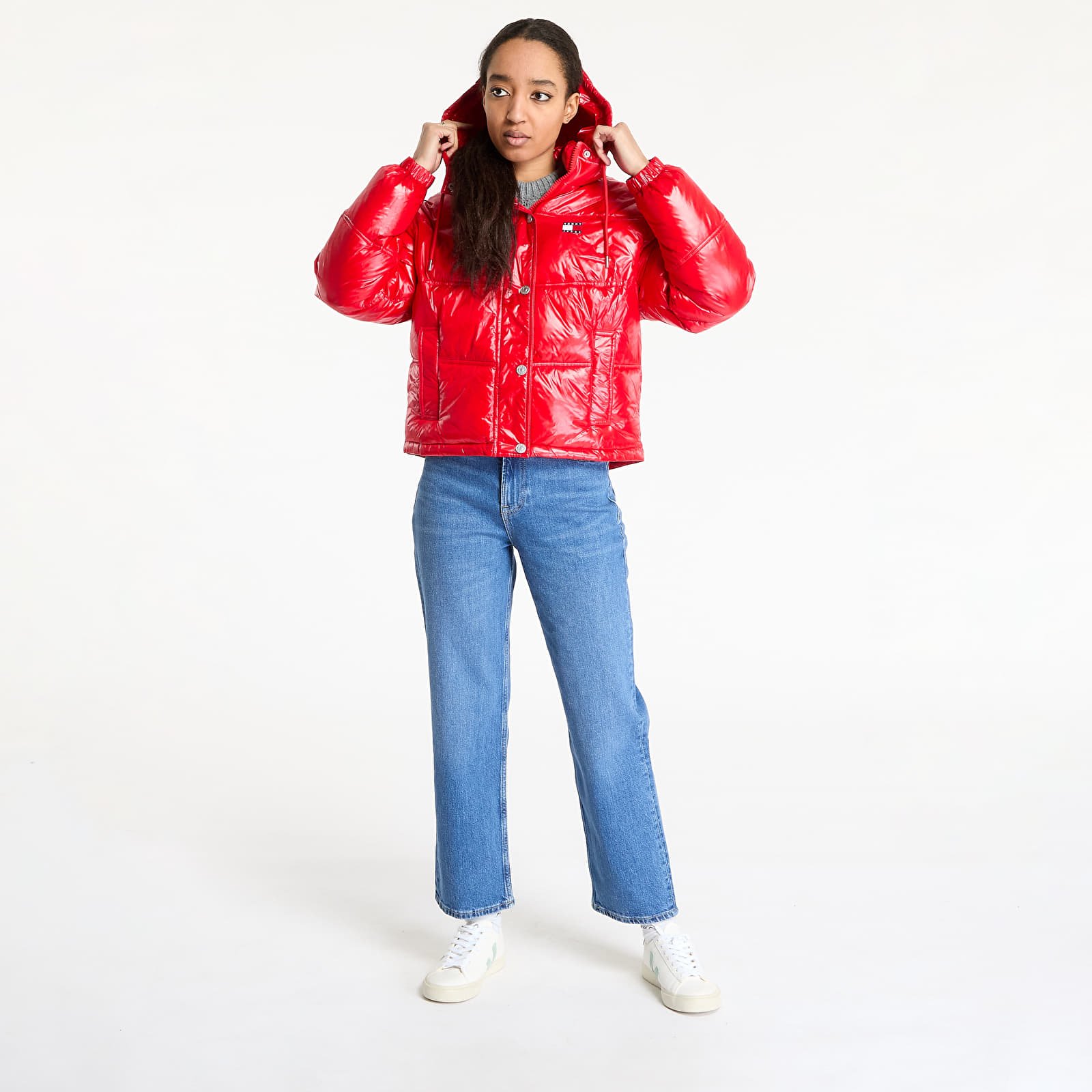 Jackets Tommy Jeans Shiny Hooded Badge Jacket Red