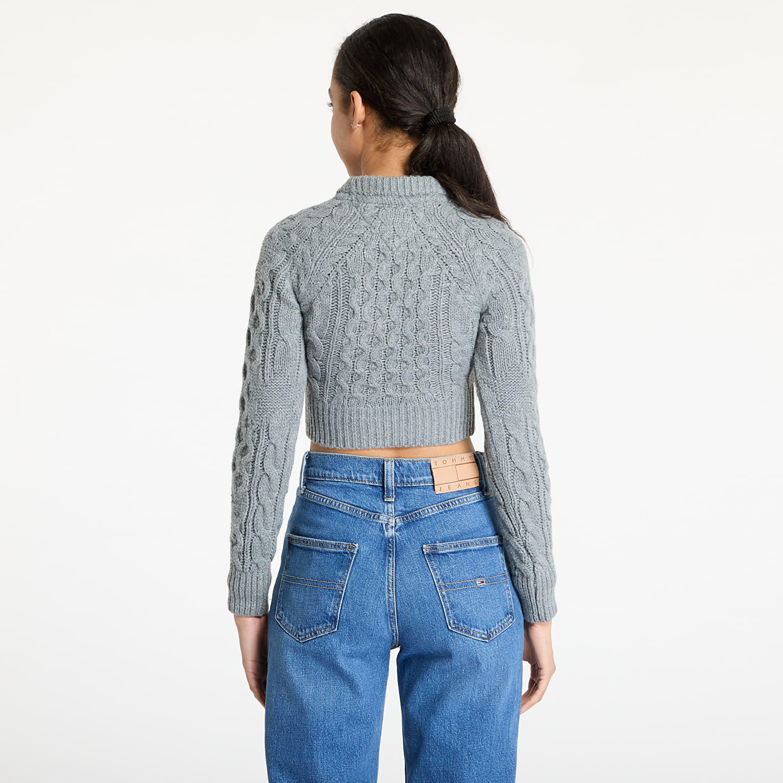 Svetry Tommy Jeans Badge Star Cable Sweater Gray
