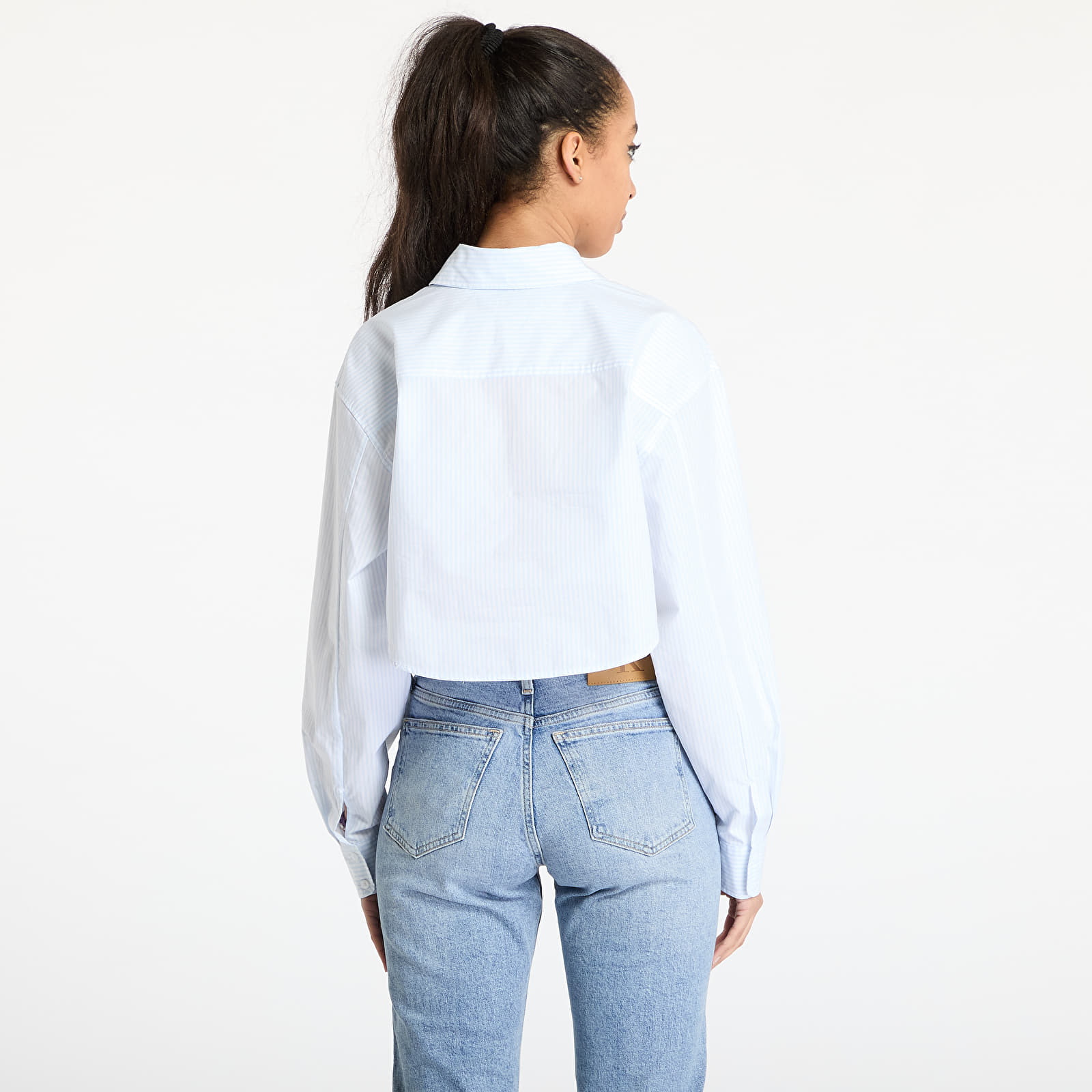 Ingek Calvin Klein Jeans Woven Label Cropped Shirt Blue