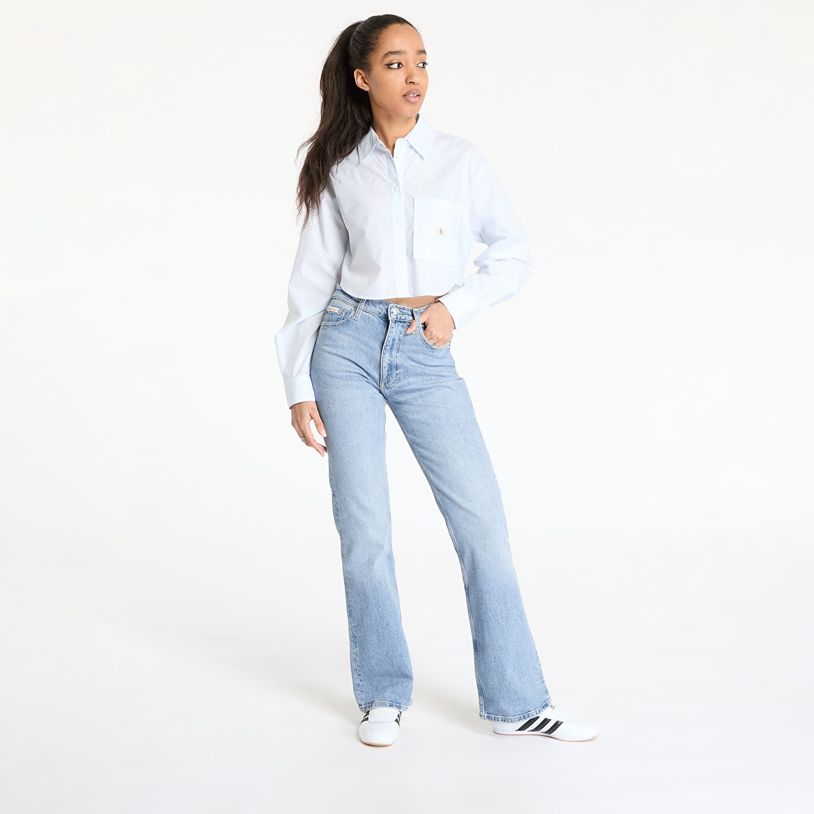 Ingek Calvin Klein Jeans Woven Label Cropped Shirt Blue