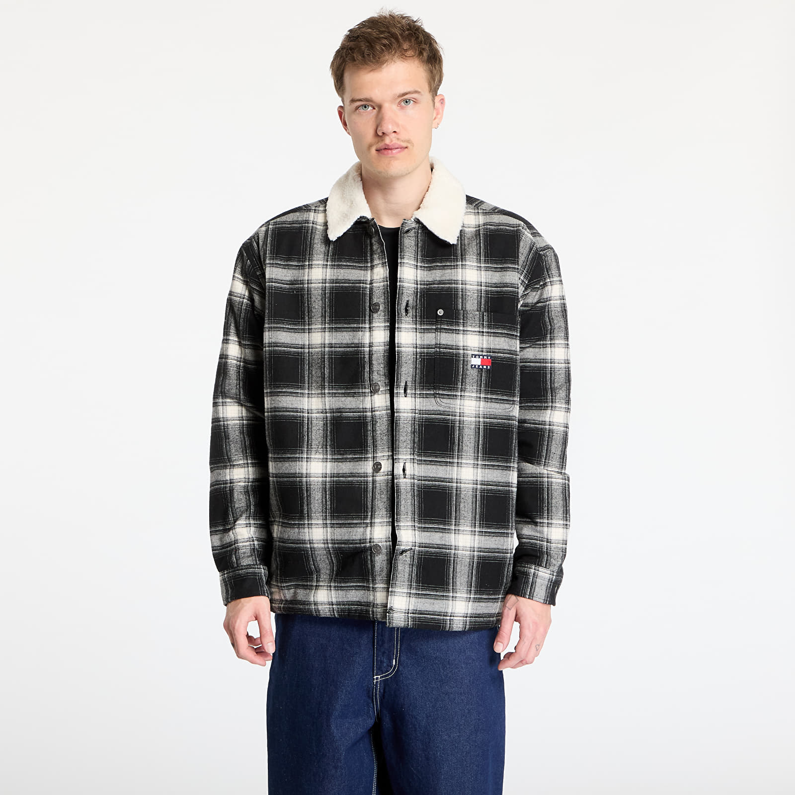 Shirts Tommy Jeans Check Teddy Mix Overshirt Black