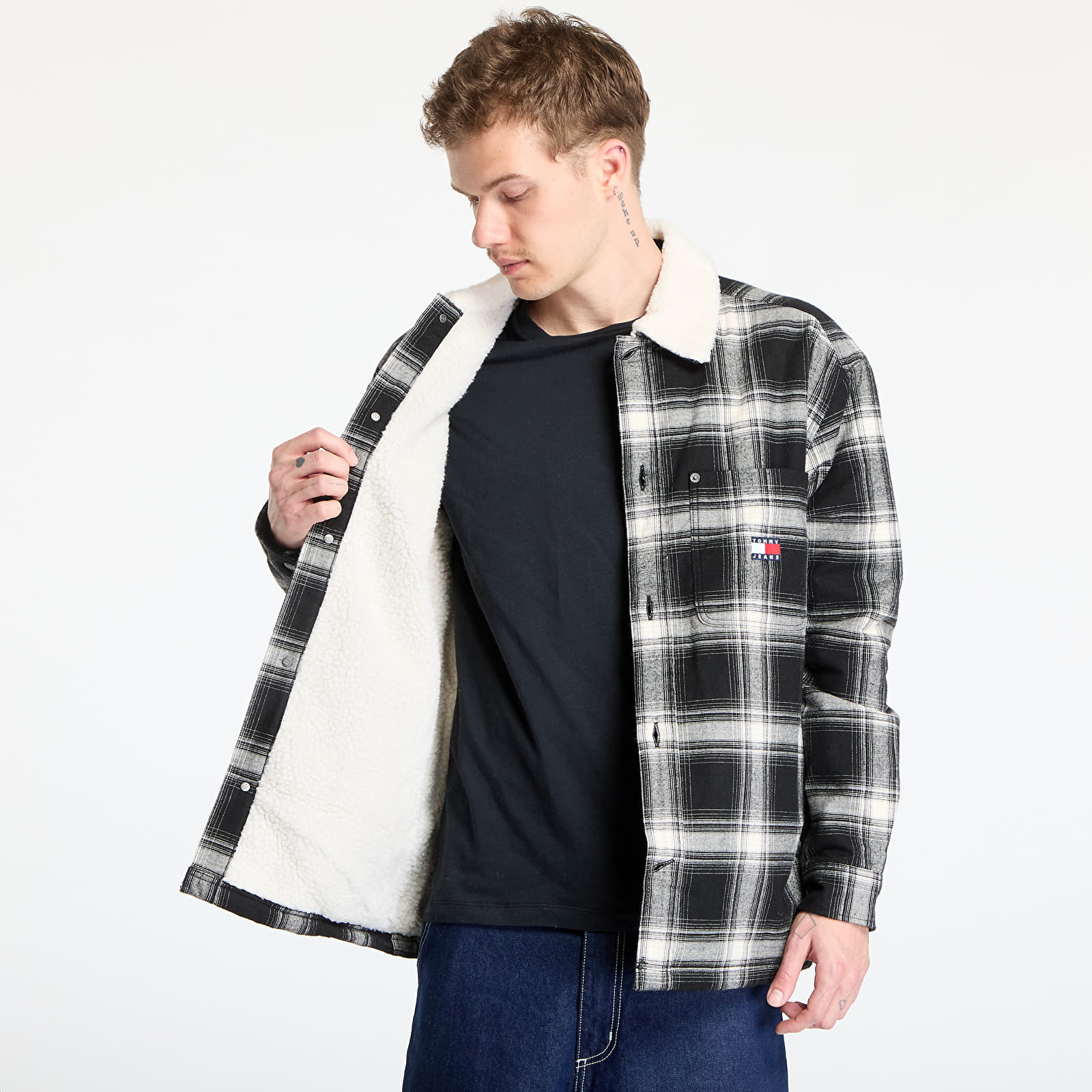 Shirts Tommy Jeans Check Teddy Mix Overshirt Black