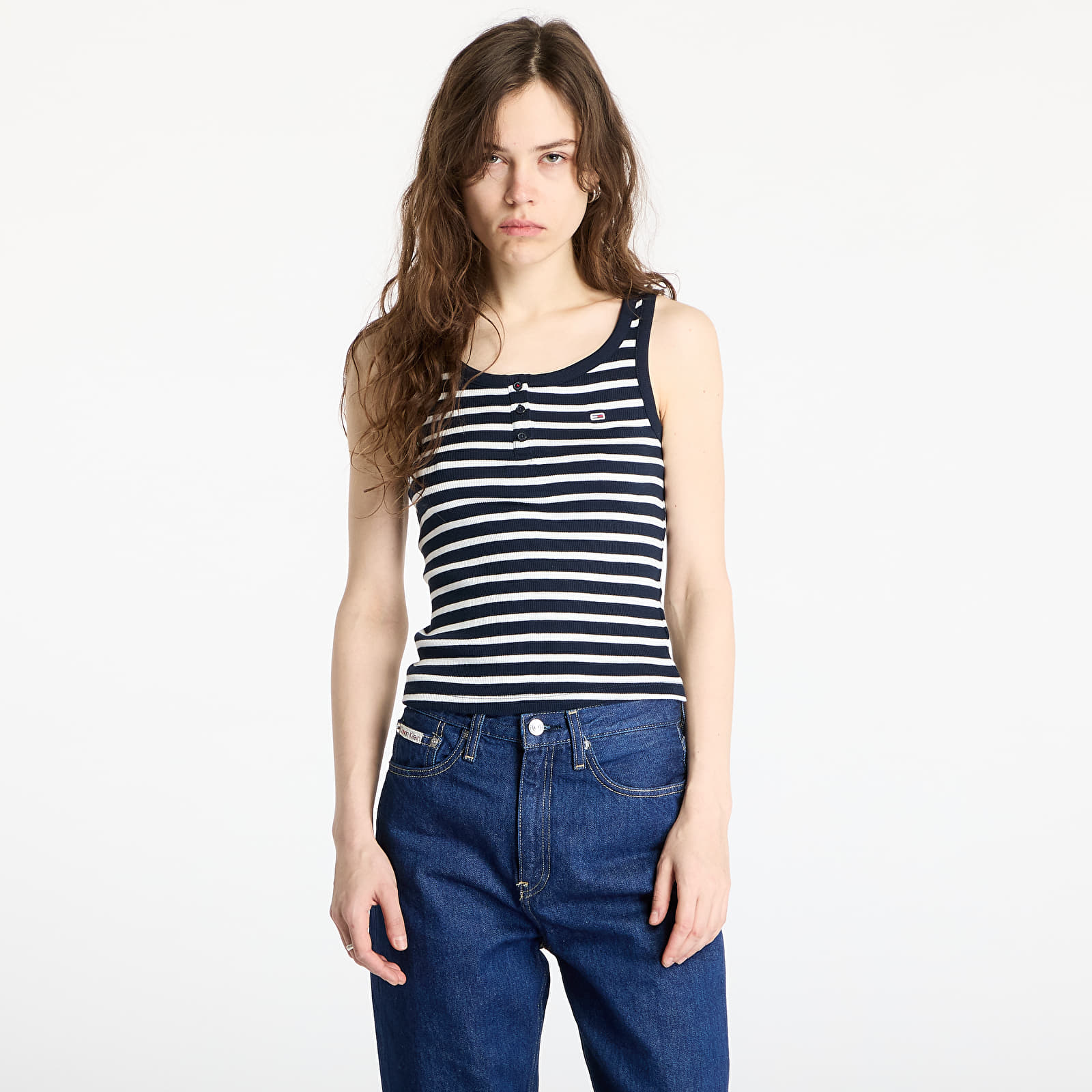 Дамски потници Tommy Jeans Slim Button Tank Blue