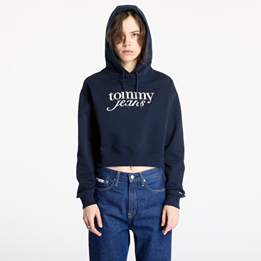 Tommy Jeans Relaxed Cropped Script Hoodie Blue
