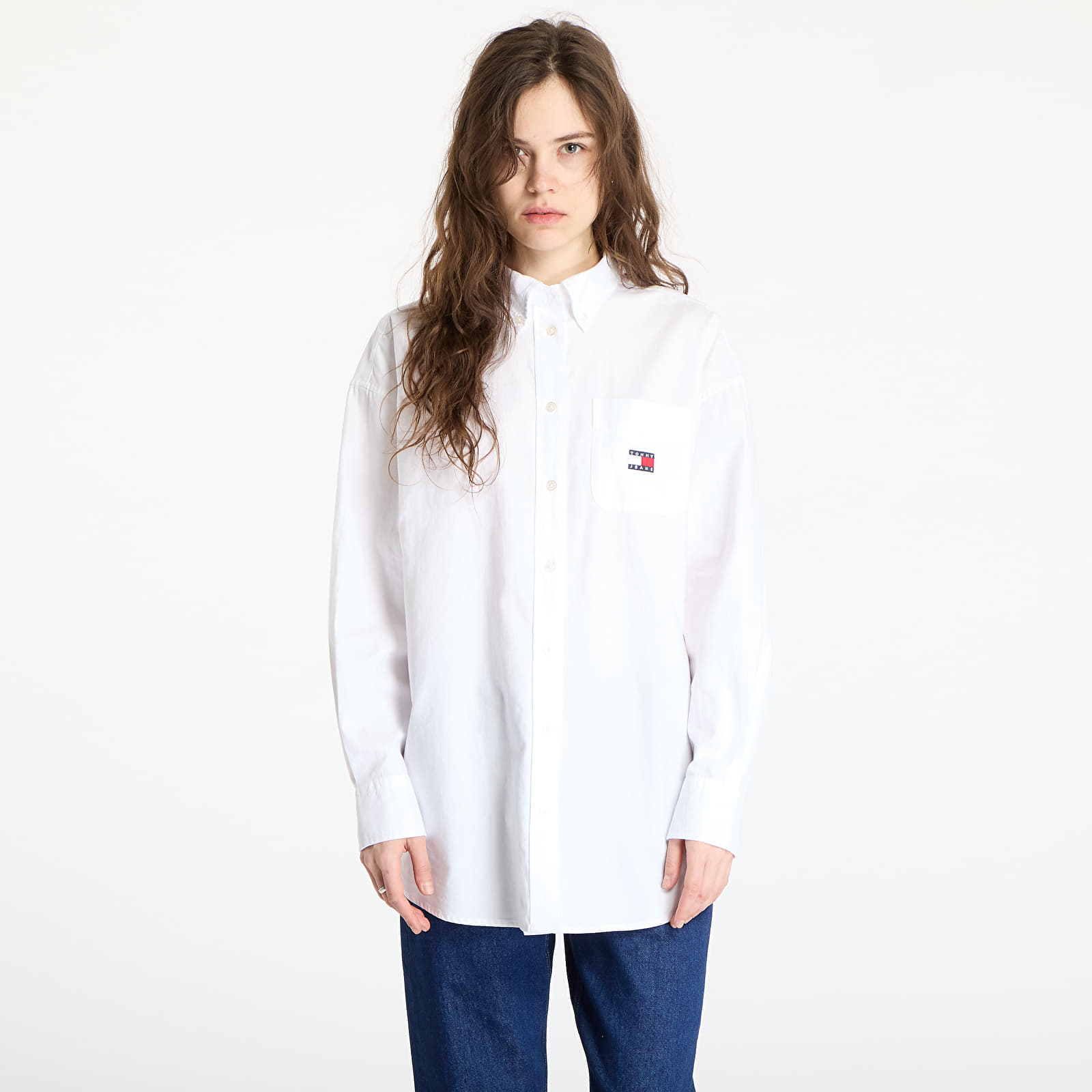 Dámské košile Tommy Jeans Oversized Badge Oxford Shirt White