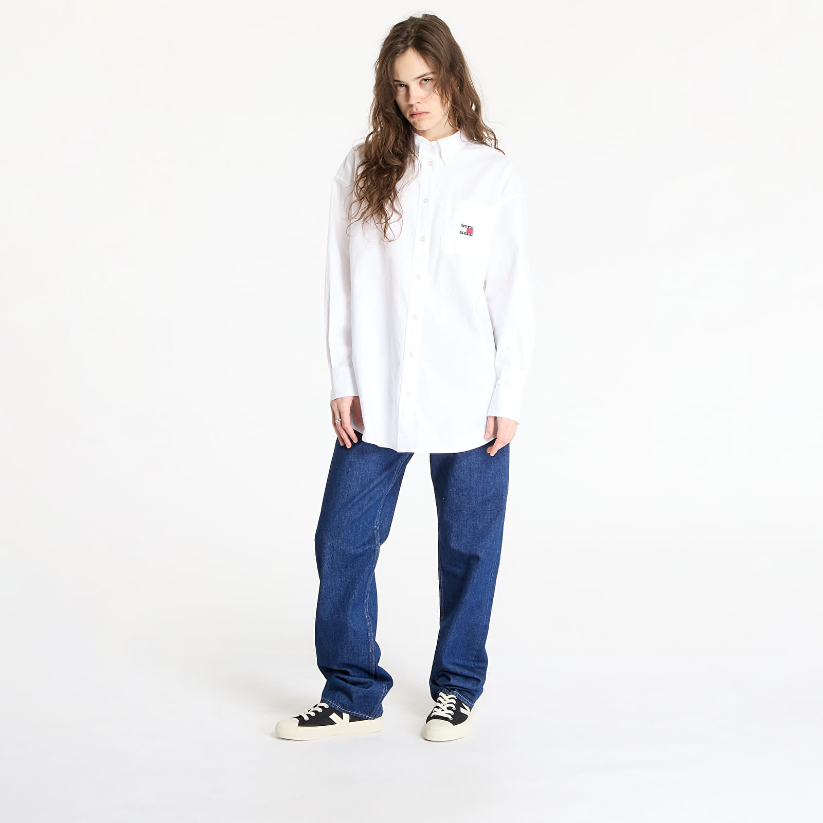 Dámské košile Tommy Jeans Oversized Badge Oxford Shirt White