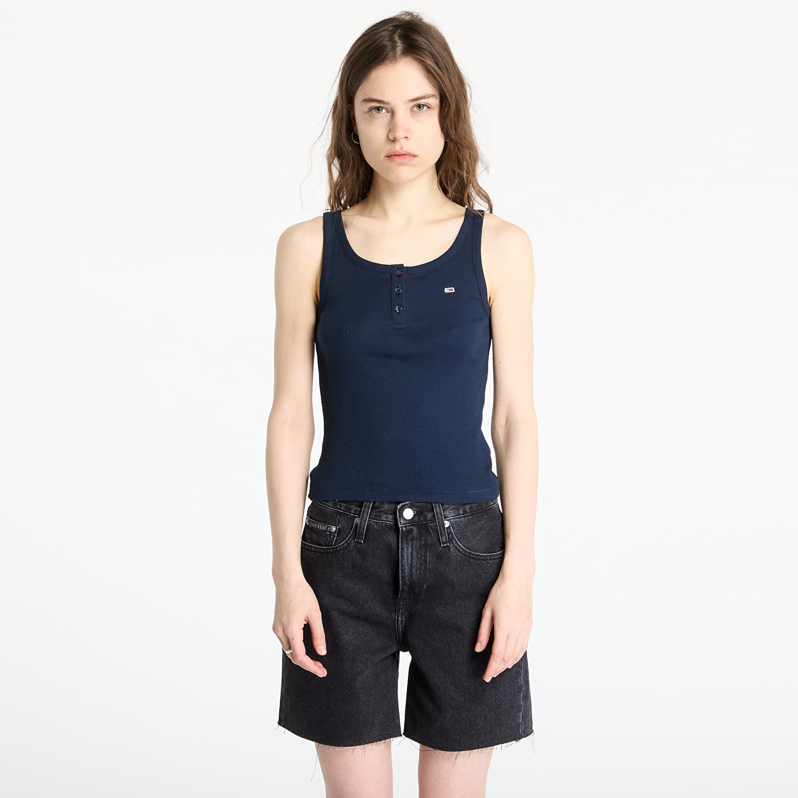 Tank top Tommy Jeans Slim Button Tank Blue L