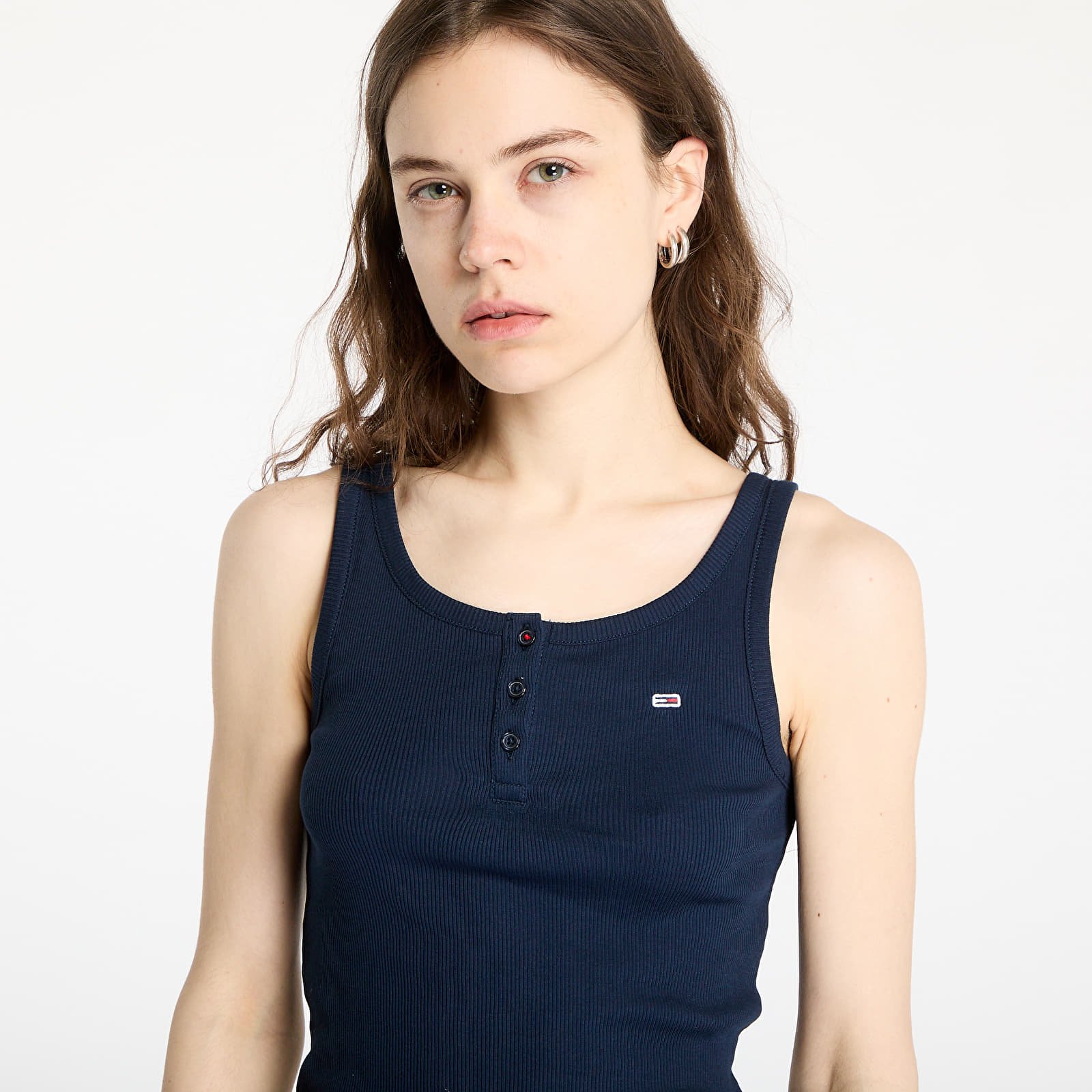 Dámská tílka Tommy Jeans Slim Button Tank Blue