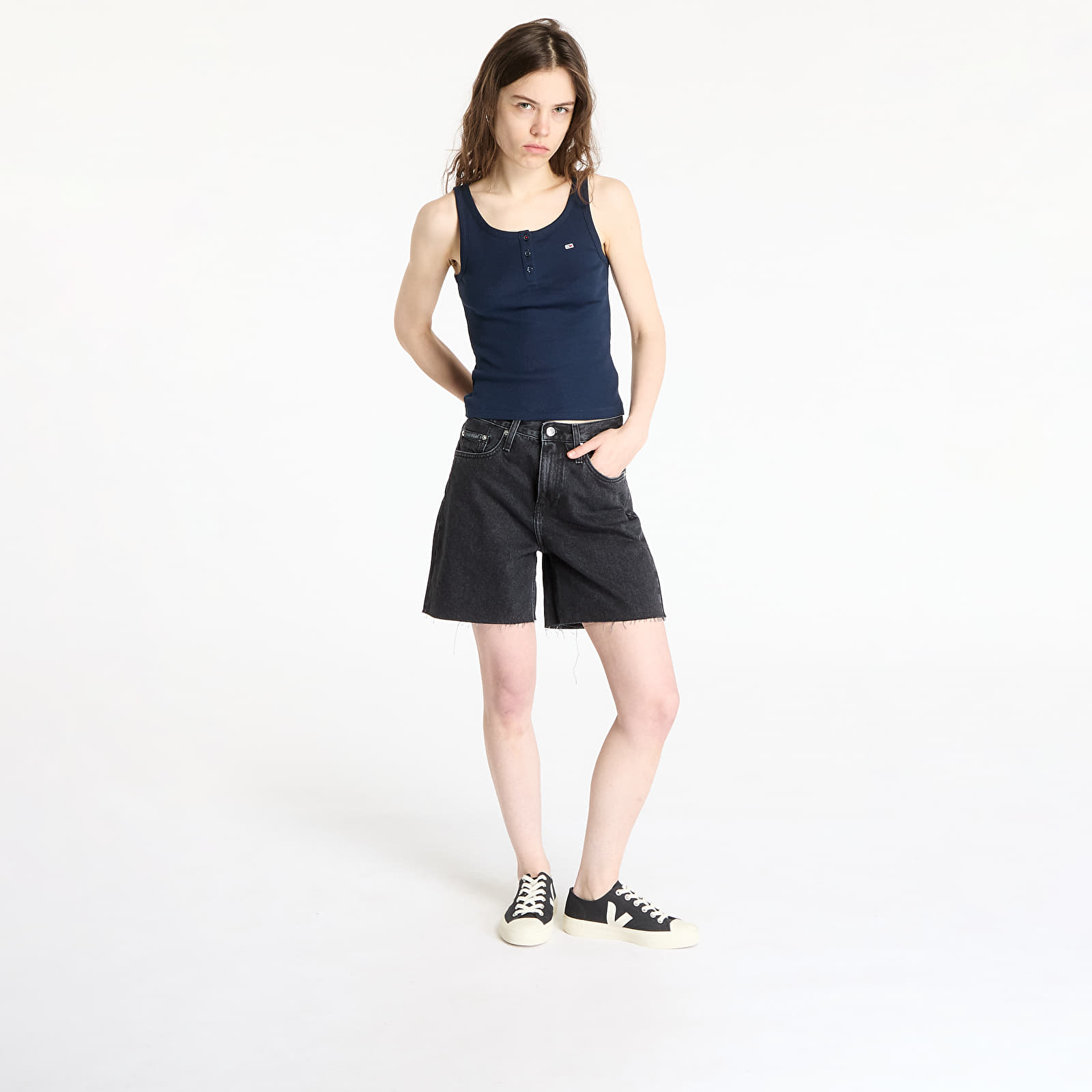 Dámská tílka Tommy Jeans Slim Button Tank Blue