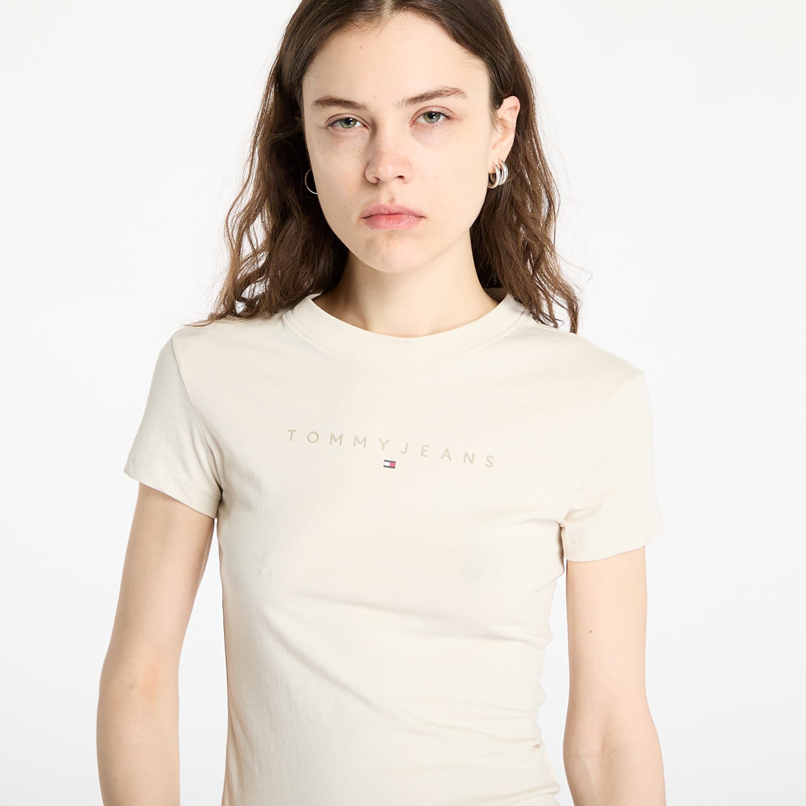 Trička Tommy Jeans Slim Tonal Linear Tee Beige