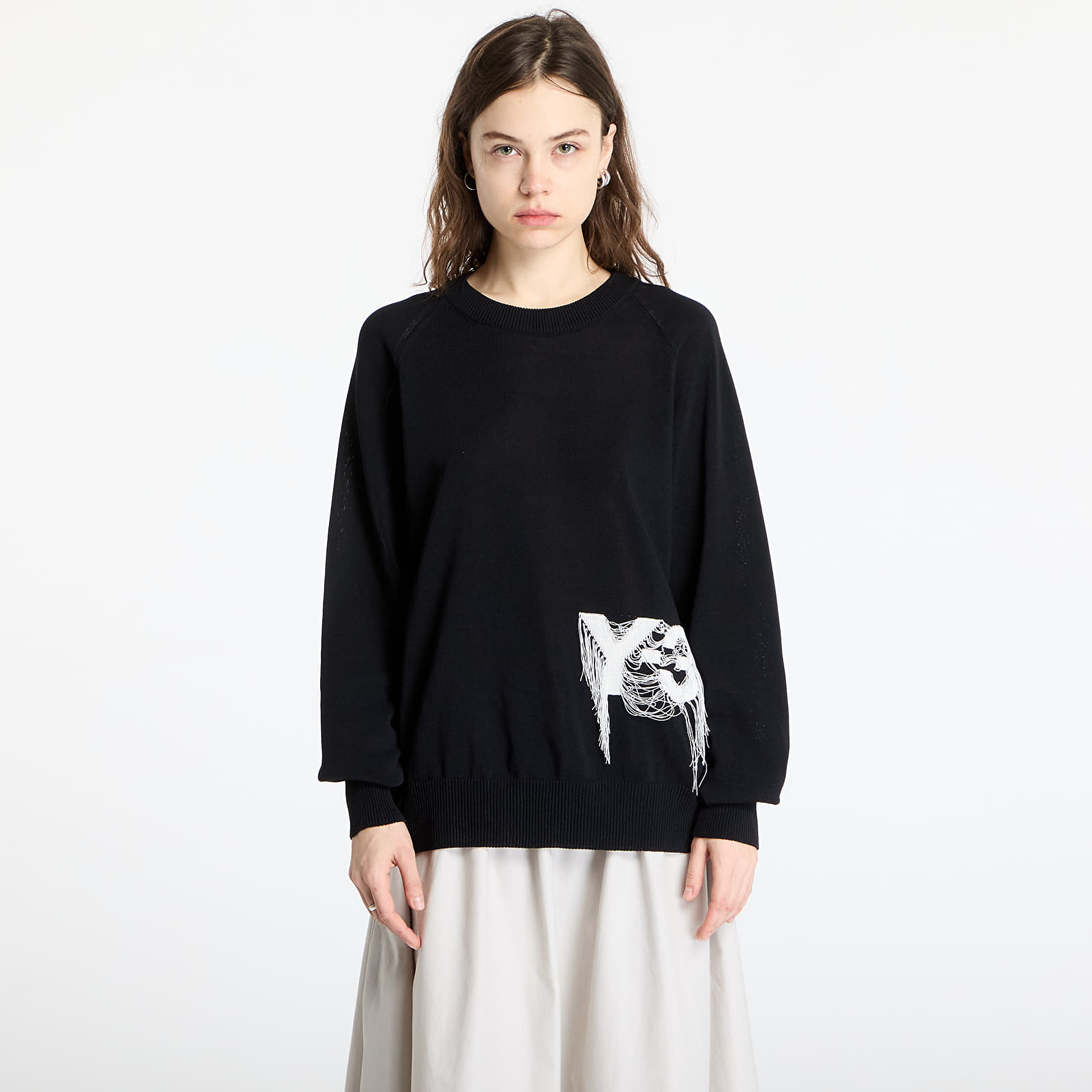 Svetry Y-3 Logo Knit Crew Sweatshirt UNISEX Black