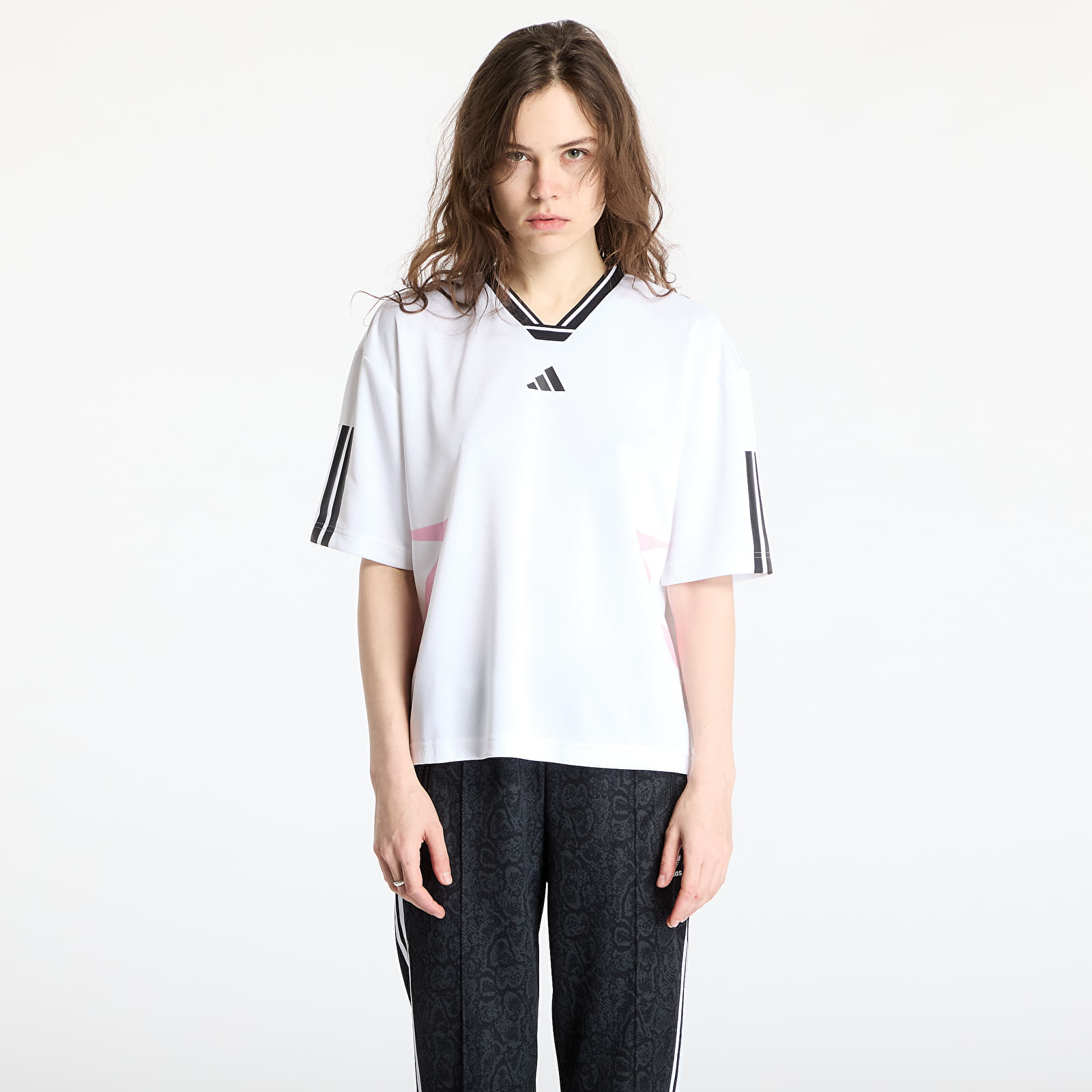 Dámská trička adidas Tiro Cut 3 Stripes Color Block Boyfriend T-Shirt White/ Black/ True Pink