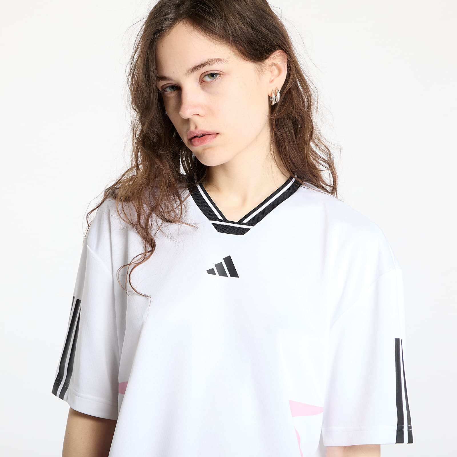 Dámská trička adidas Tiro Cut 3 Stripes Color Block Boyfriend T-Shirt White/ Black/ True Pink