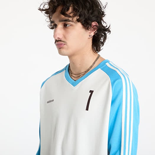 ■adidas■ Long sleeve jersey white sky blue JC8374 adidas Originals Men's Long Sleeve Jersey White JC8374