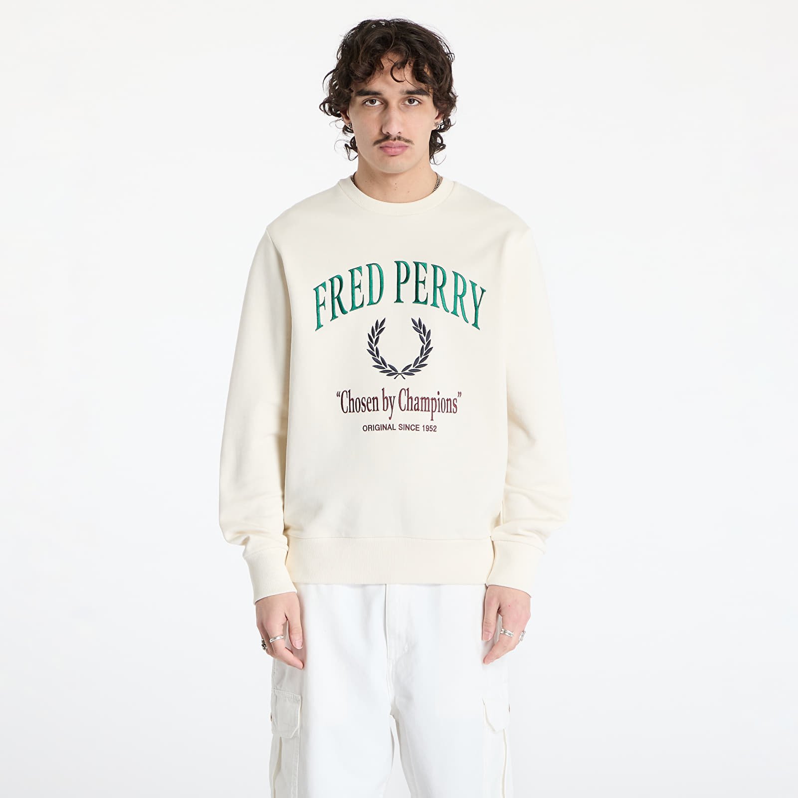 Férfi kapucnis pulcsik FRED PERRY Embroidered Champion Sweatshirt Ecru