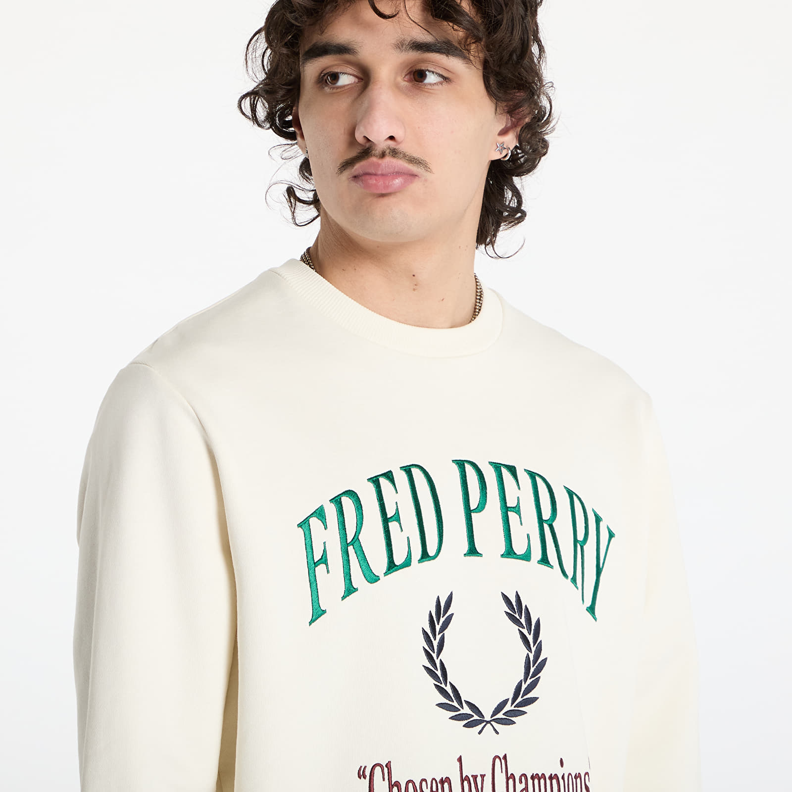 Férfi kapucnis pulcsik FRED PERRY Embroidered Champion Sweatshirt Ecru