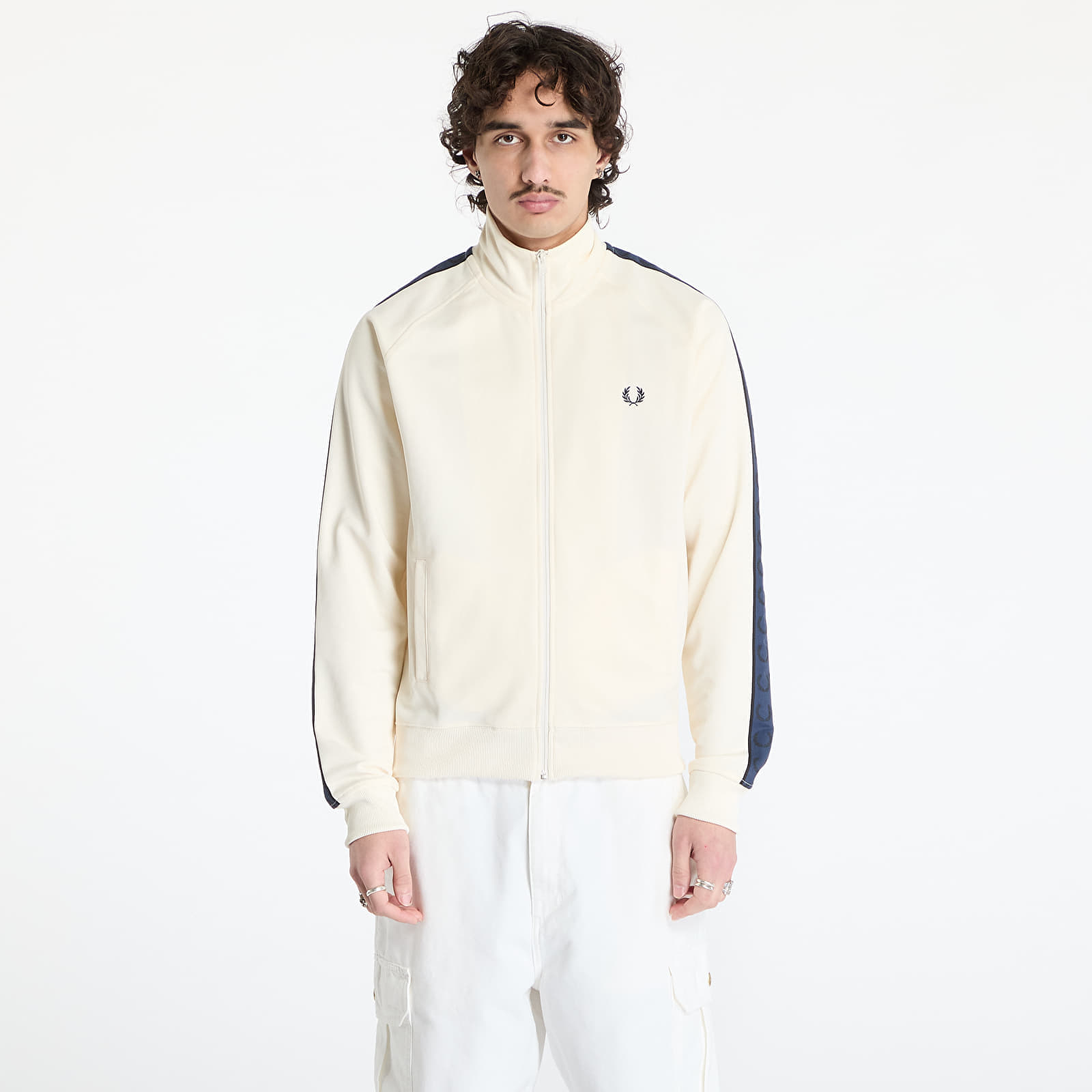 Jacke FRED PERRY Contrast Tape Track Jacket Ecru/ Tennis Blue XL