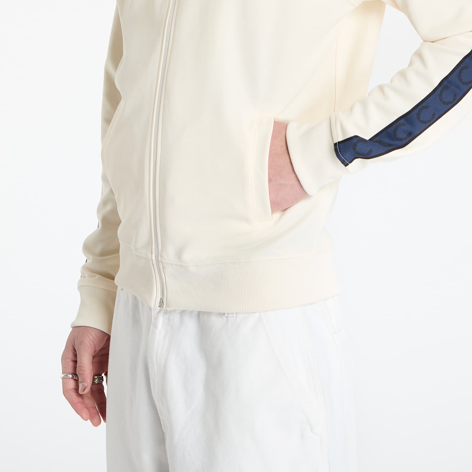 Men's hoodies FRED PERRY Contrast Tape Track Jacket Ecru/ Tennis Blue