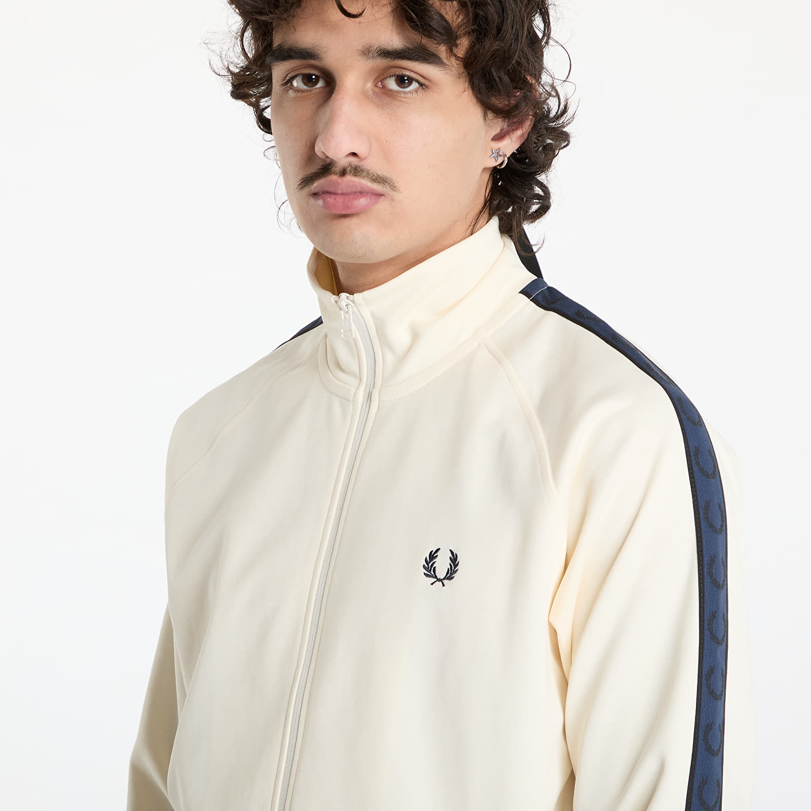 Men's hoodies FRED PERRY Contrast Tape Track Jacket Ecru/ Tennis Blue